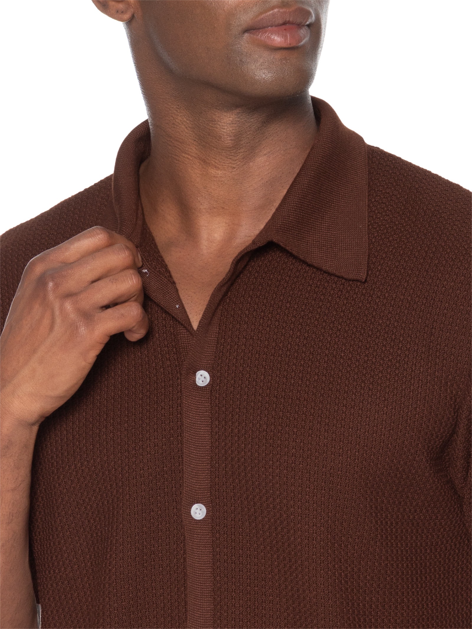 Camisa Masculina Em Tricot Regular – Marrom Basiq Men