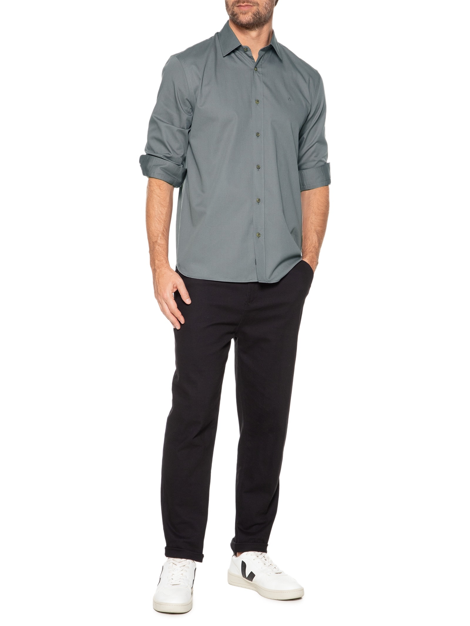 Camisa Masculina Empire Regular Fit Em Sarja Cinza Aramis