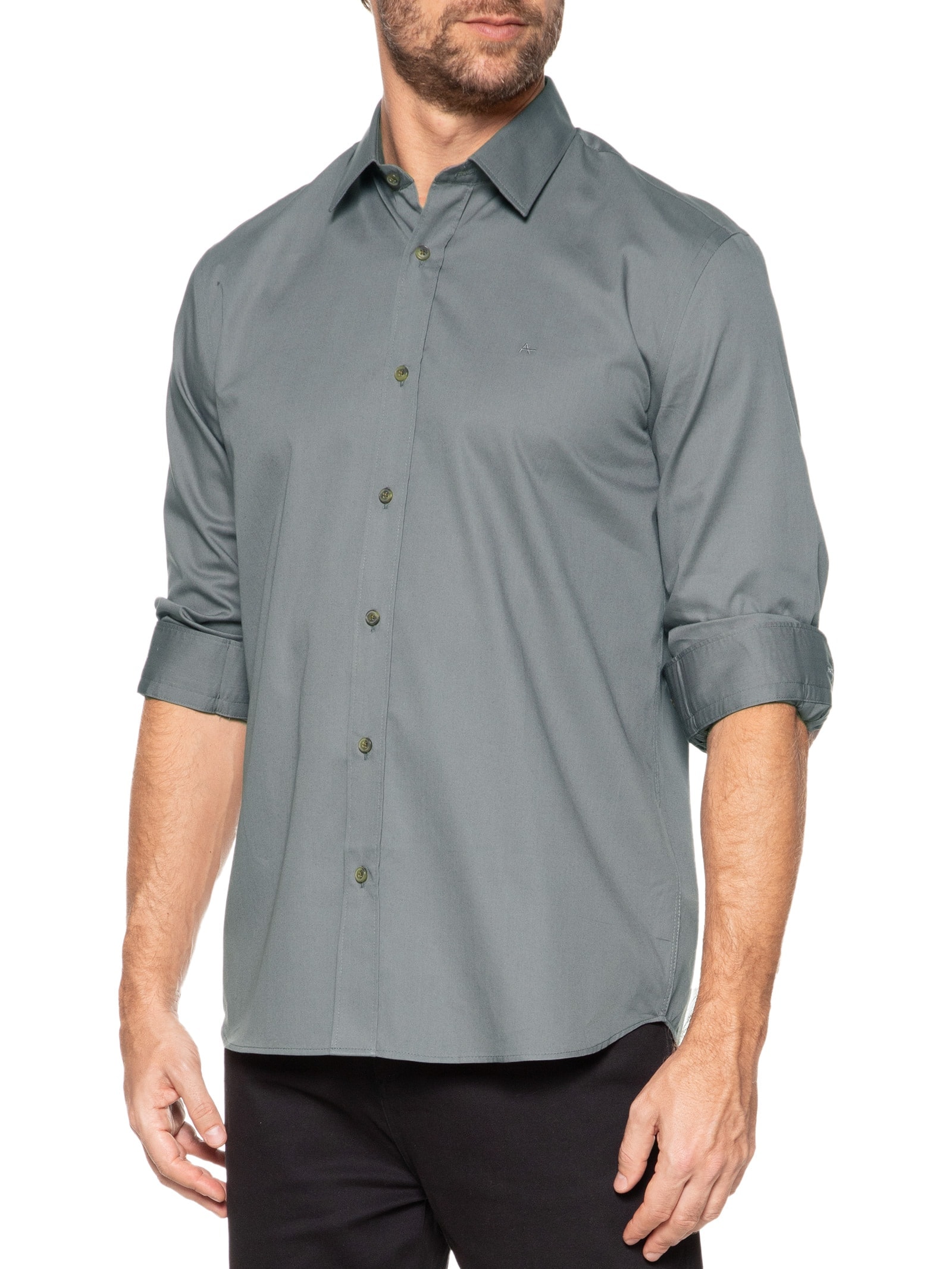 Camisa Masculina Empire Regular Fit Em Sarja Cinza Aramis
