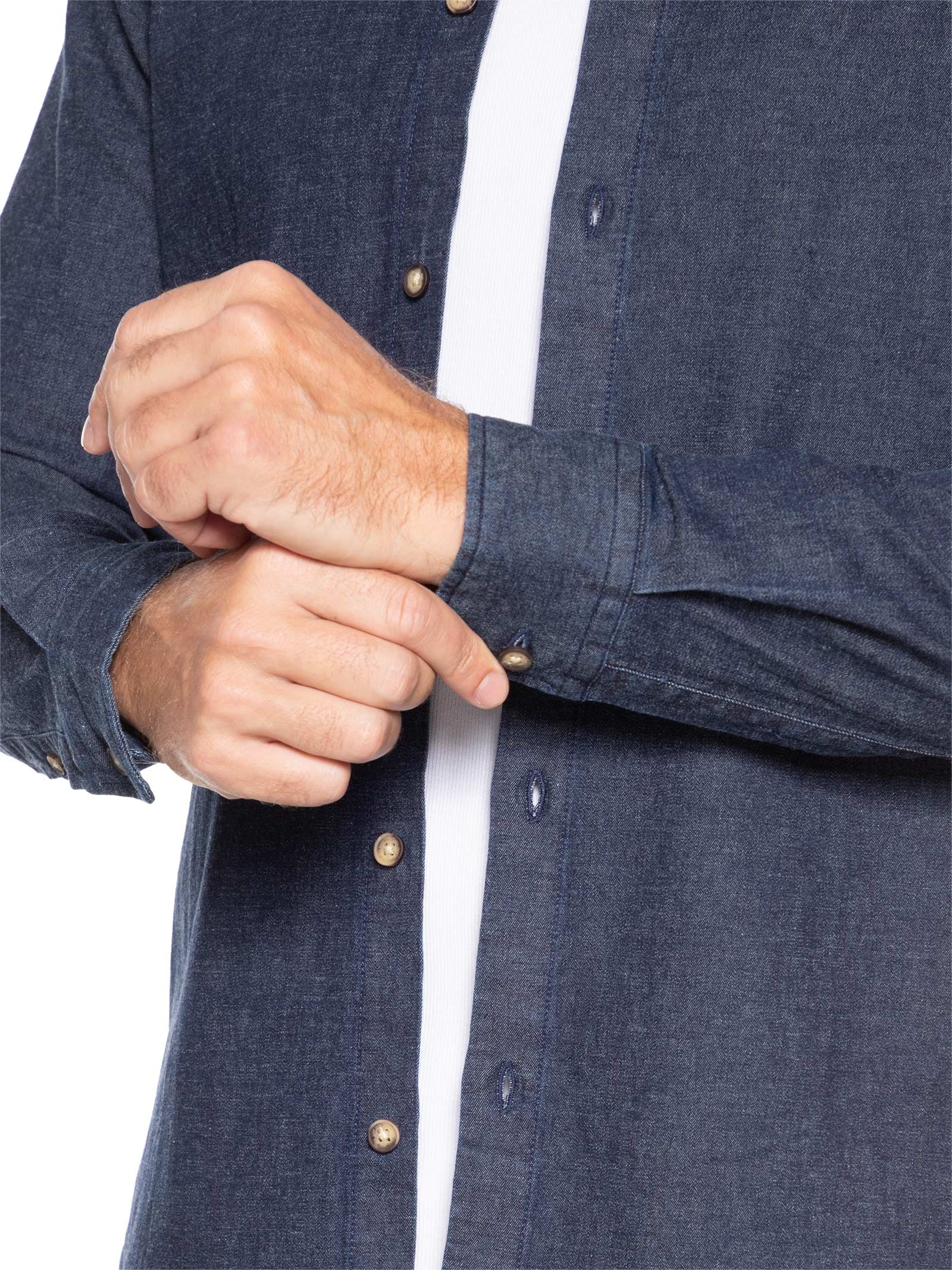 Camisa Masculina Enxuto Jeans Azul Reserva