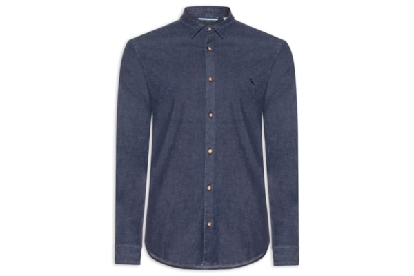Camisa Masculina Enxuto Jeans - Azul