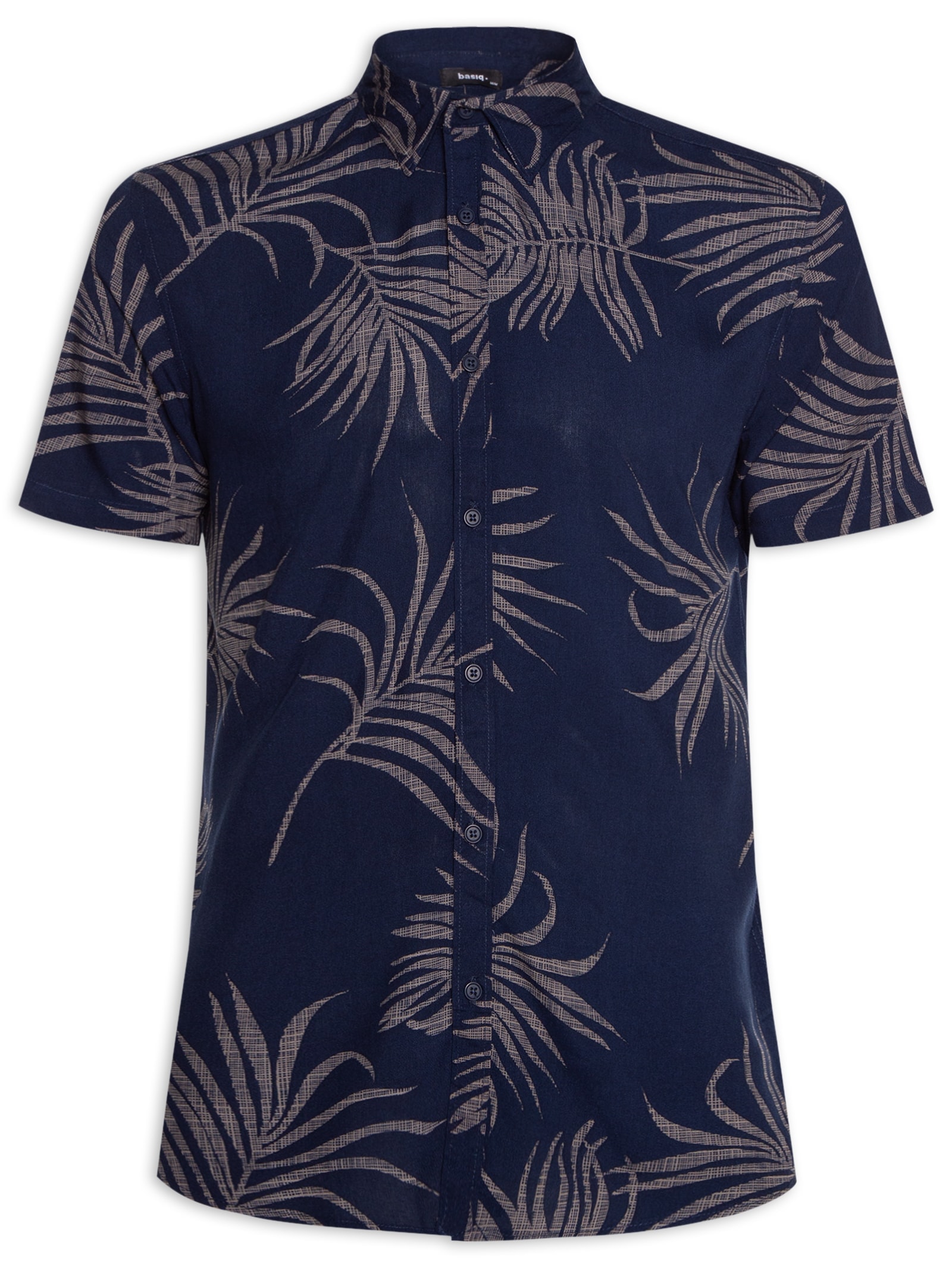 Camisa Masculina Estampa Folhagem Manga Curta Azul Basiq Men