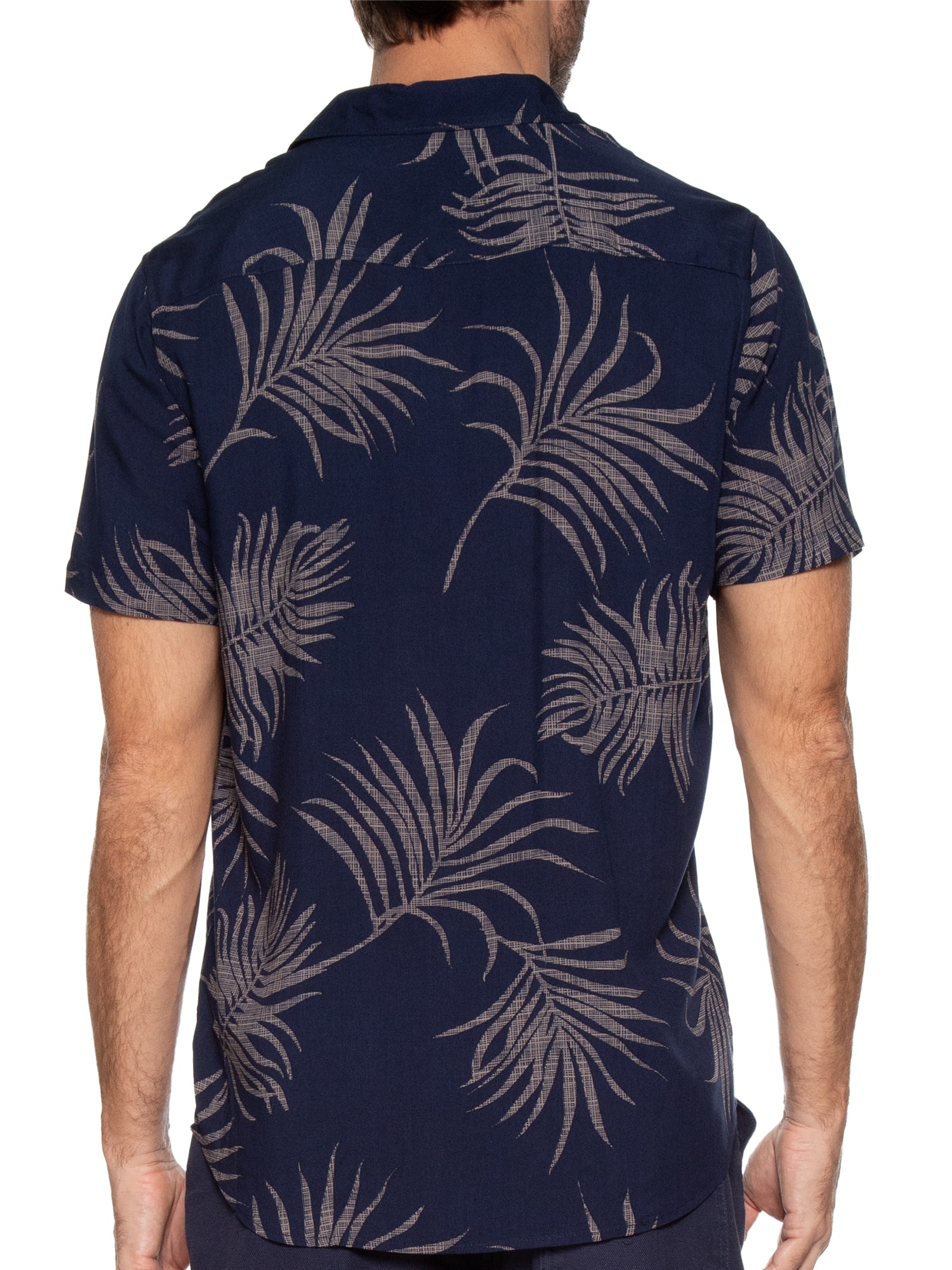 Camisa Masculina Estampa Folhagem Manga Curta Azul Basiq Men