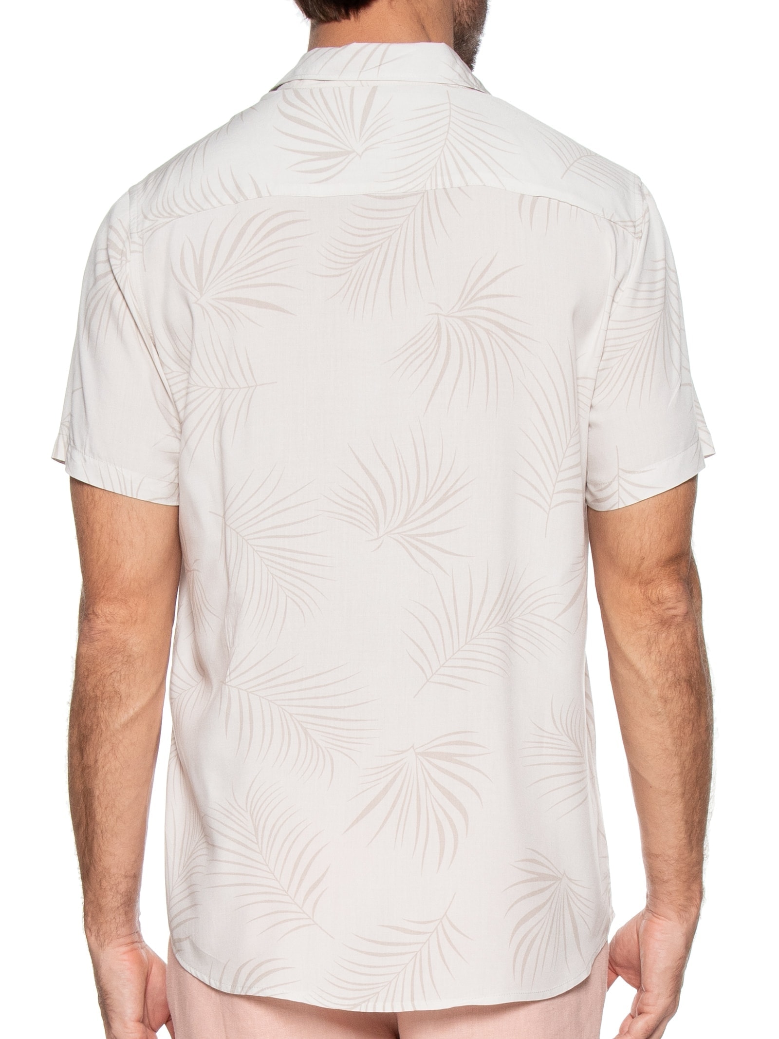 Camisa Masculina Estampa Folhagem Manga Curta Bege '2 Essential