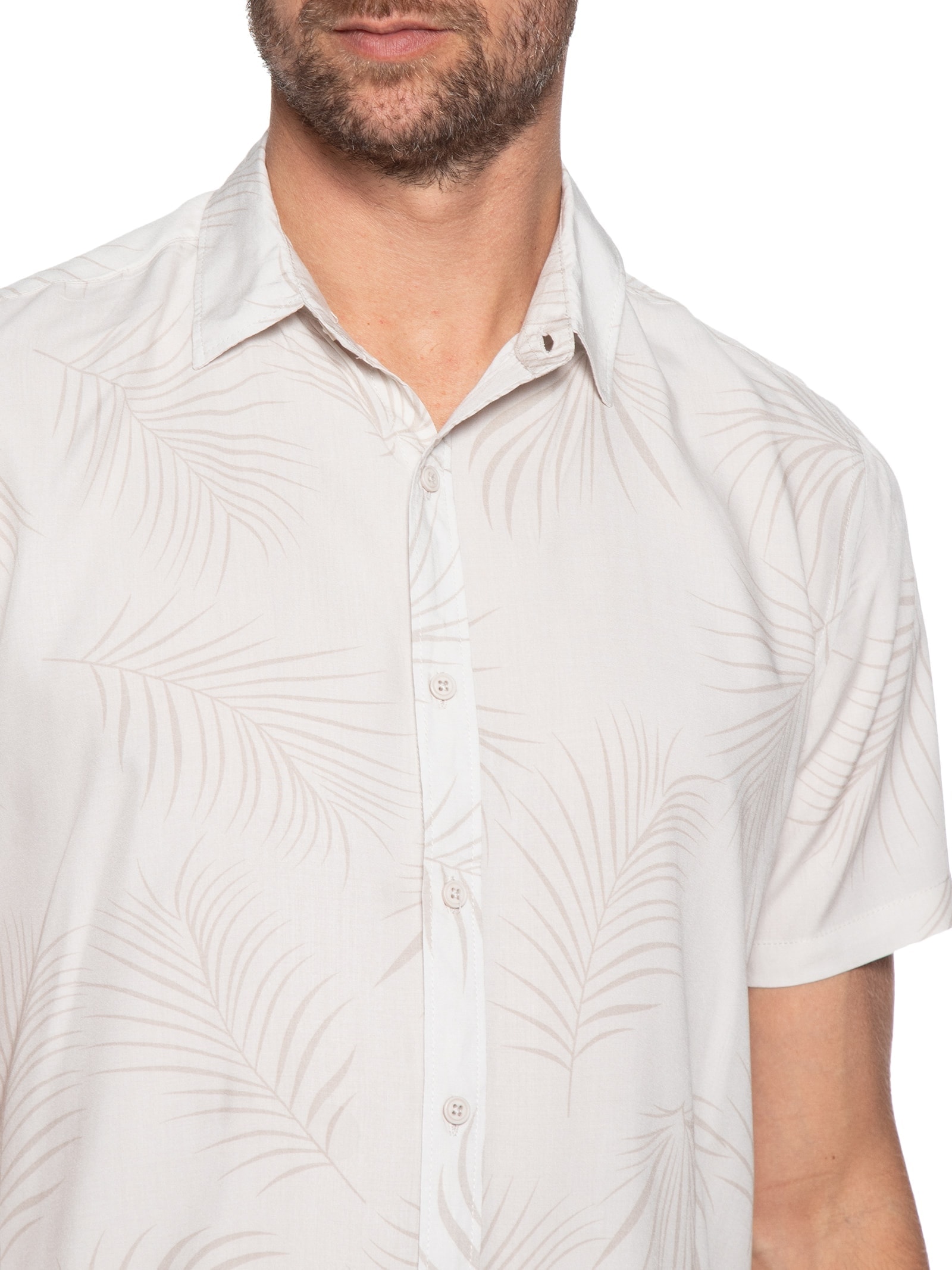 Camisa Masculina Estampa Folhagem Manga Curta Bege '2 Essential