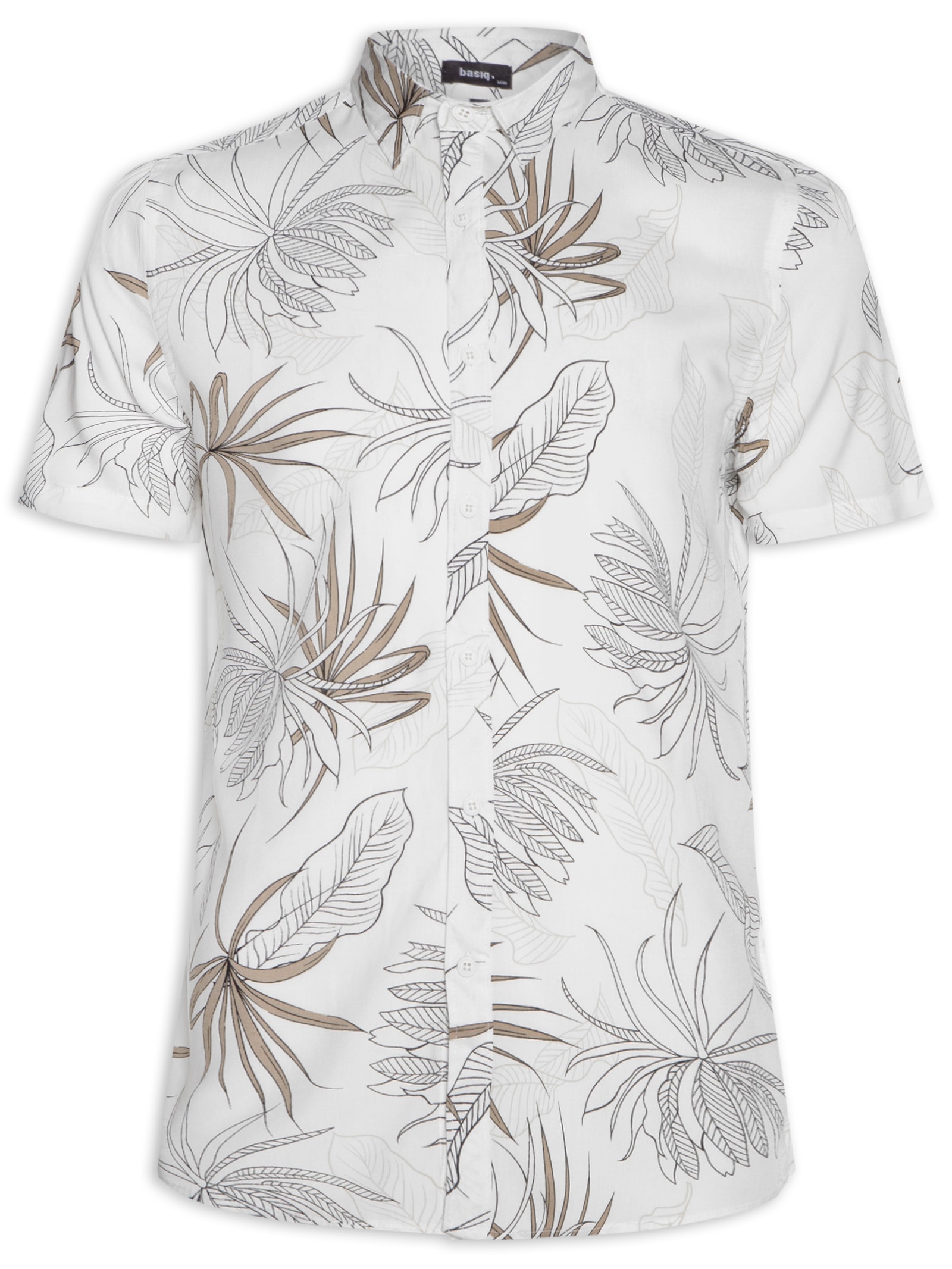 Camisa Masculina Estampa Folhagem Manga Curta Branco Basiq Men