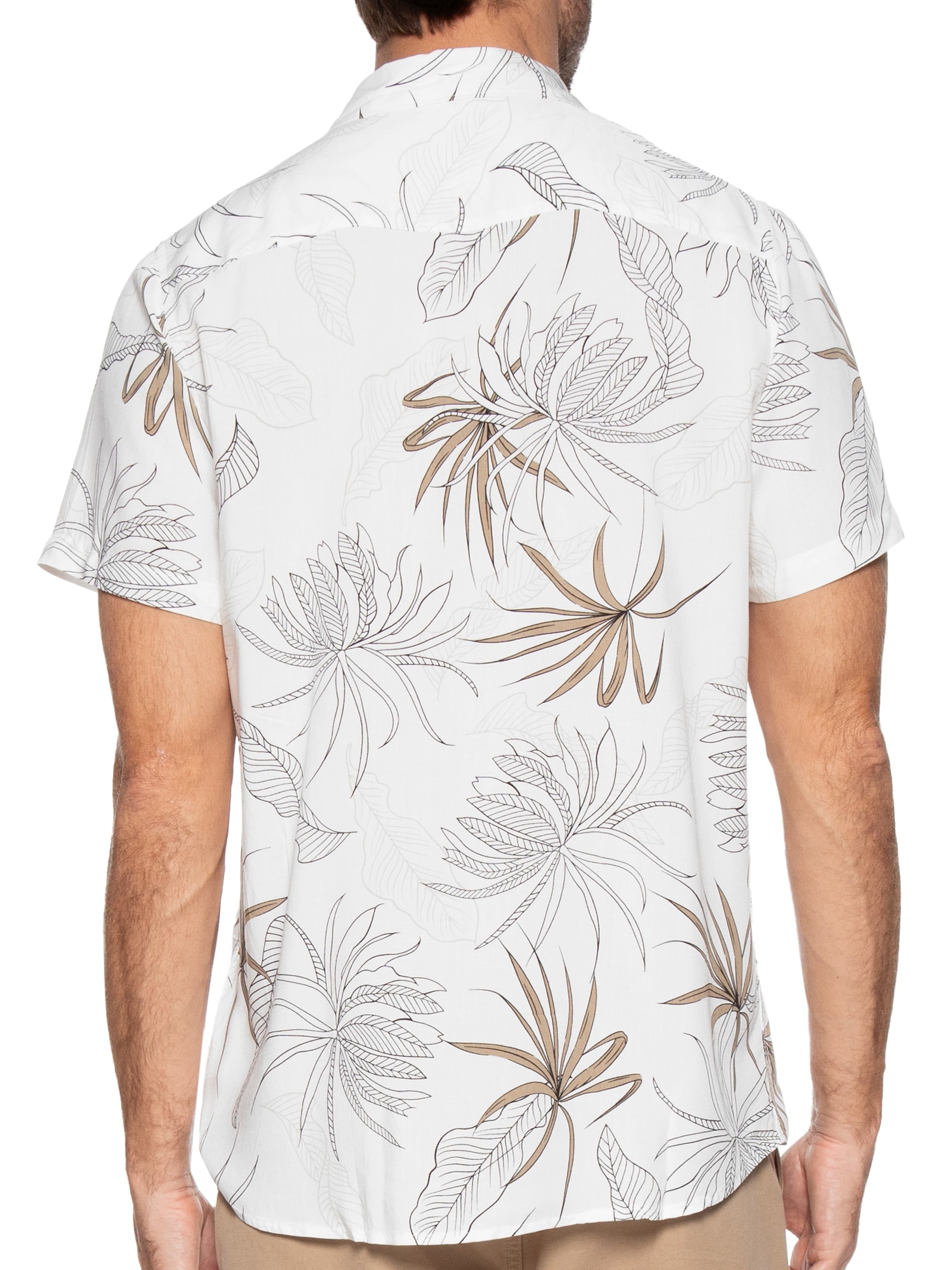 Camisa Masculina Estampa Folhagem Manga Curta Branco Basiq Men