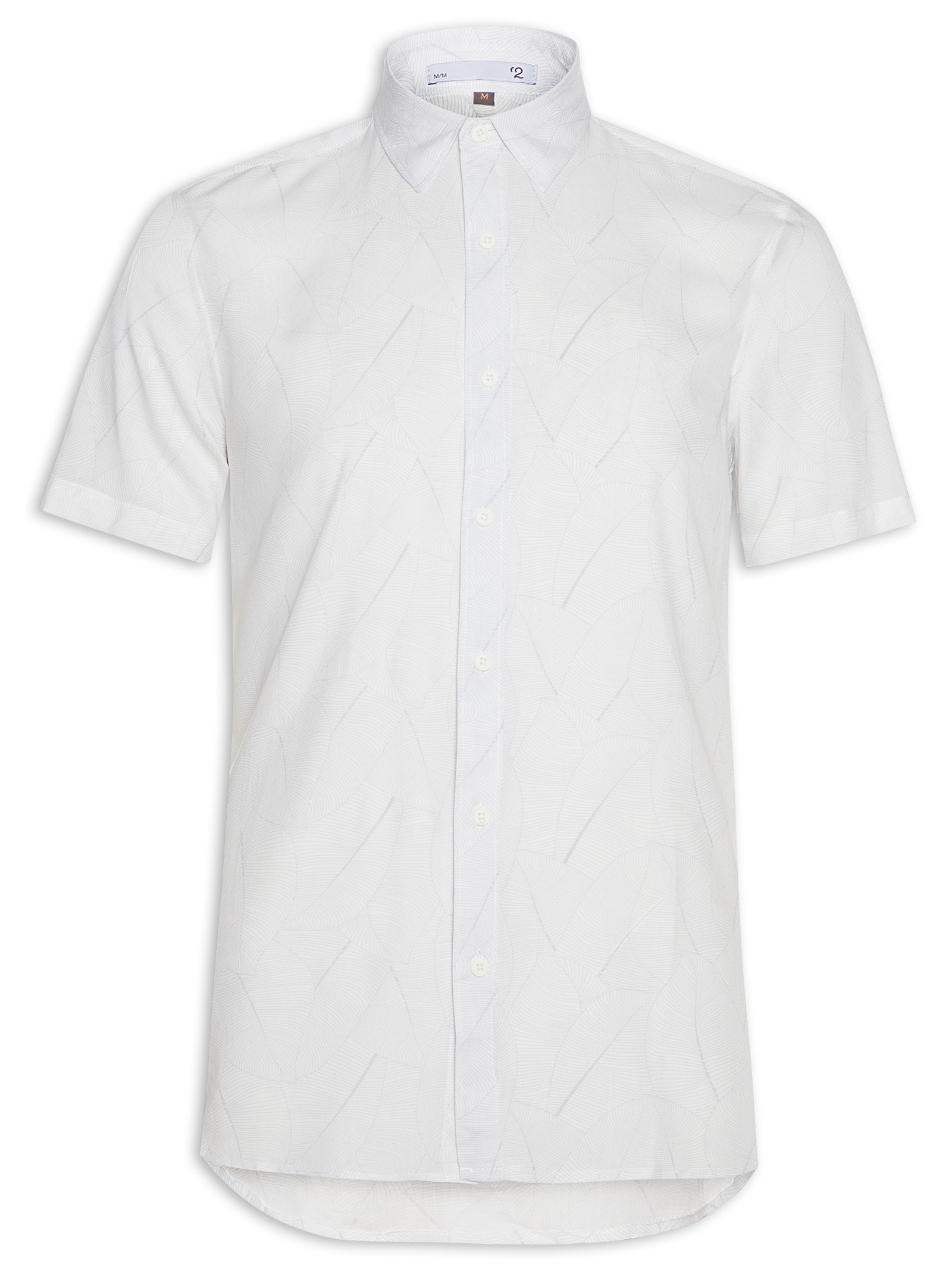 Camisa Masculina Estampa Folhagem Manga Curta Branco '2 Essential
