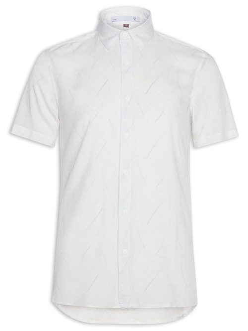 Camisa Masculina Estampa Folhagem Manga Curta – Branco