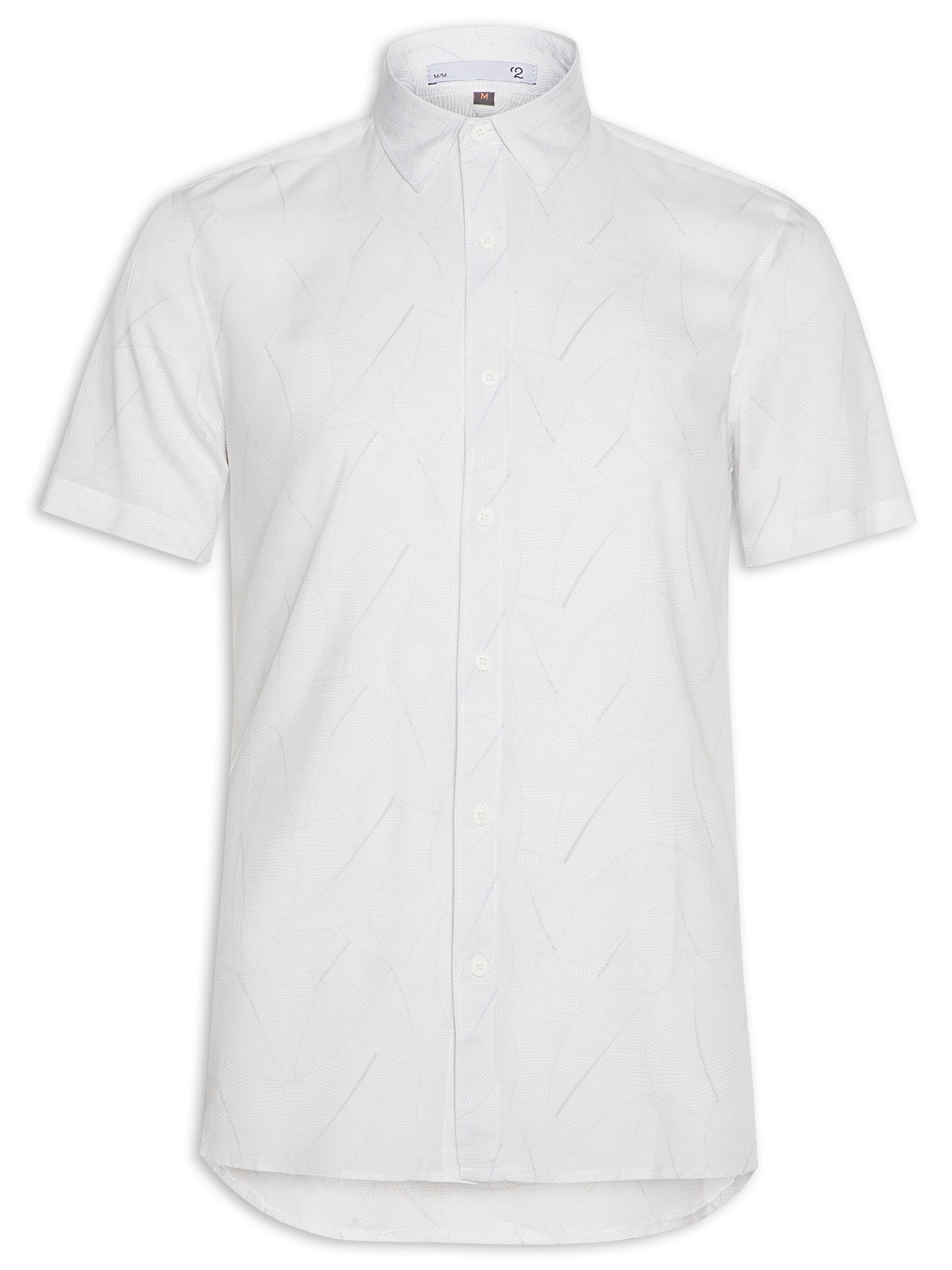 Camisa Masculina Estampa Folhagem Manga Curta Branco '2 Essential