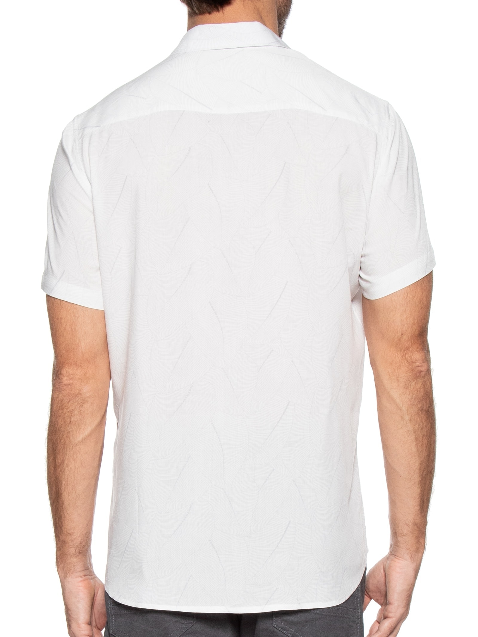 Camisa Masculina Estampa Folhagem Manga Curta Branco '2 Essential