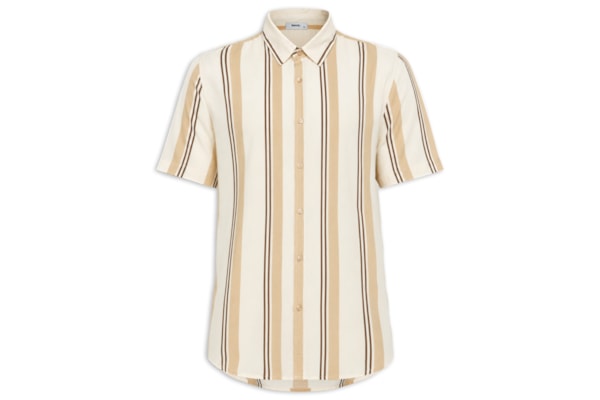 Camisa Masculina Estampa Listras Manga Curta - Bege