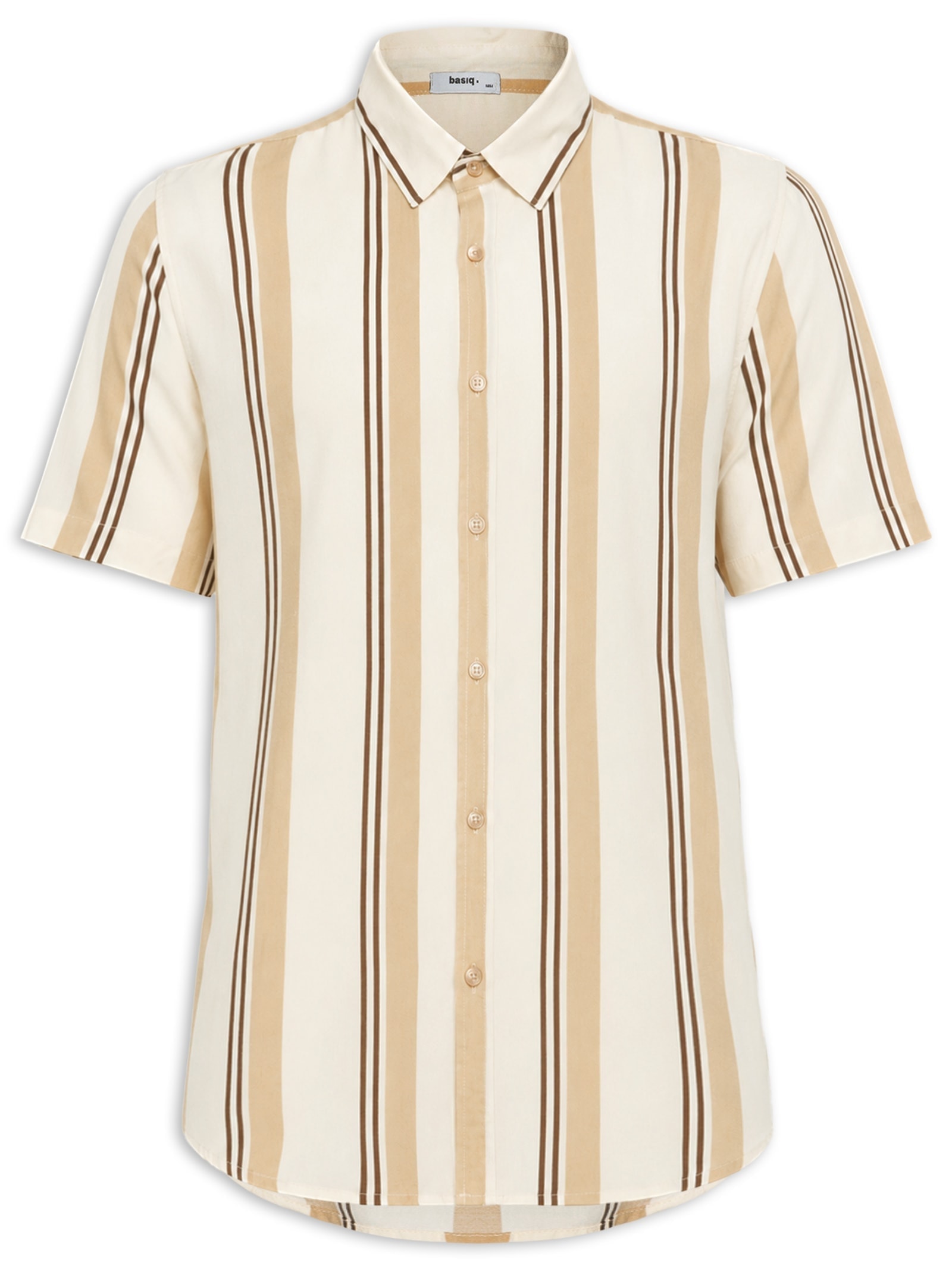 Camisa Masculina Estampa Listras Manga Curta Bege Basiq Men