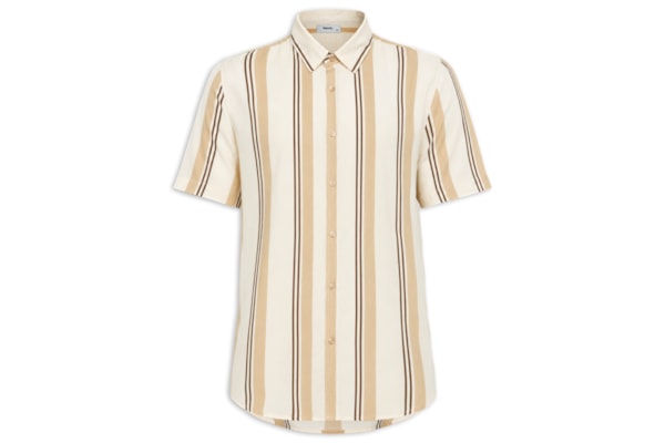Camisa Masculina Estampa Listras Manga Curta - Bege
