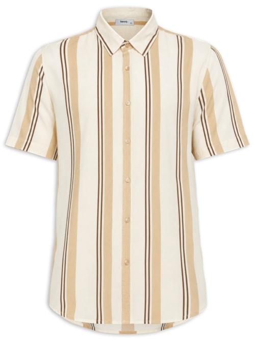 Camisa Masculina Estampa Listras Manga Curta – Bege