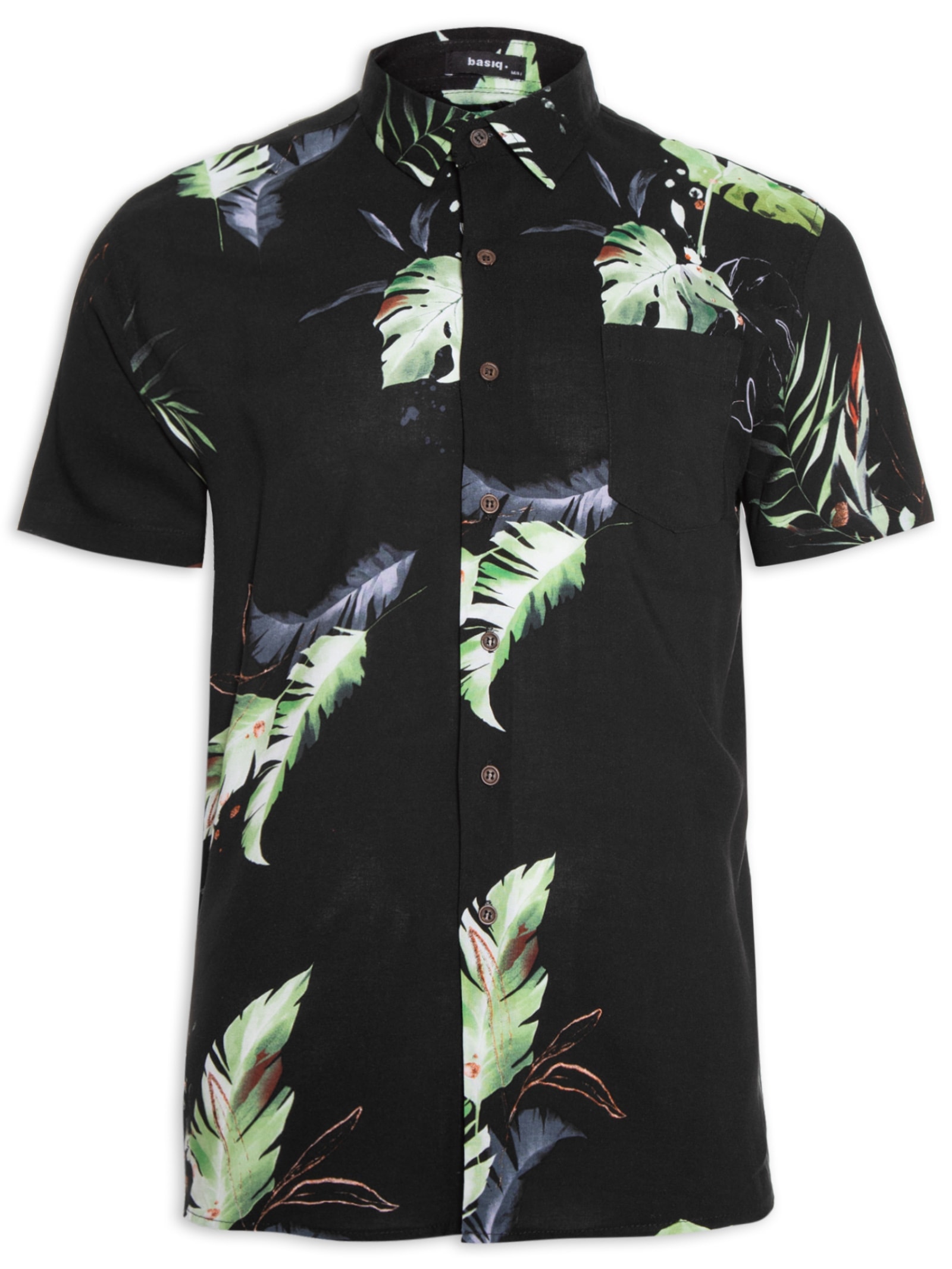 Camisa Masculina Estampada Manga Curta Preto Basiq Men
