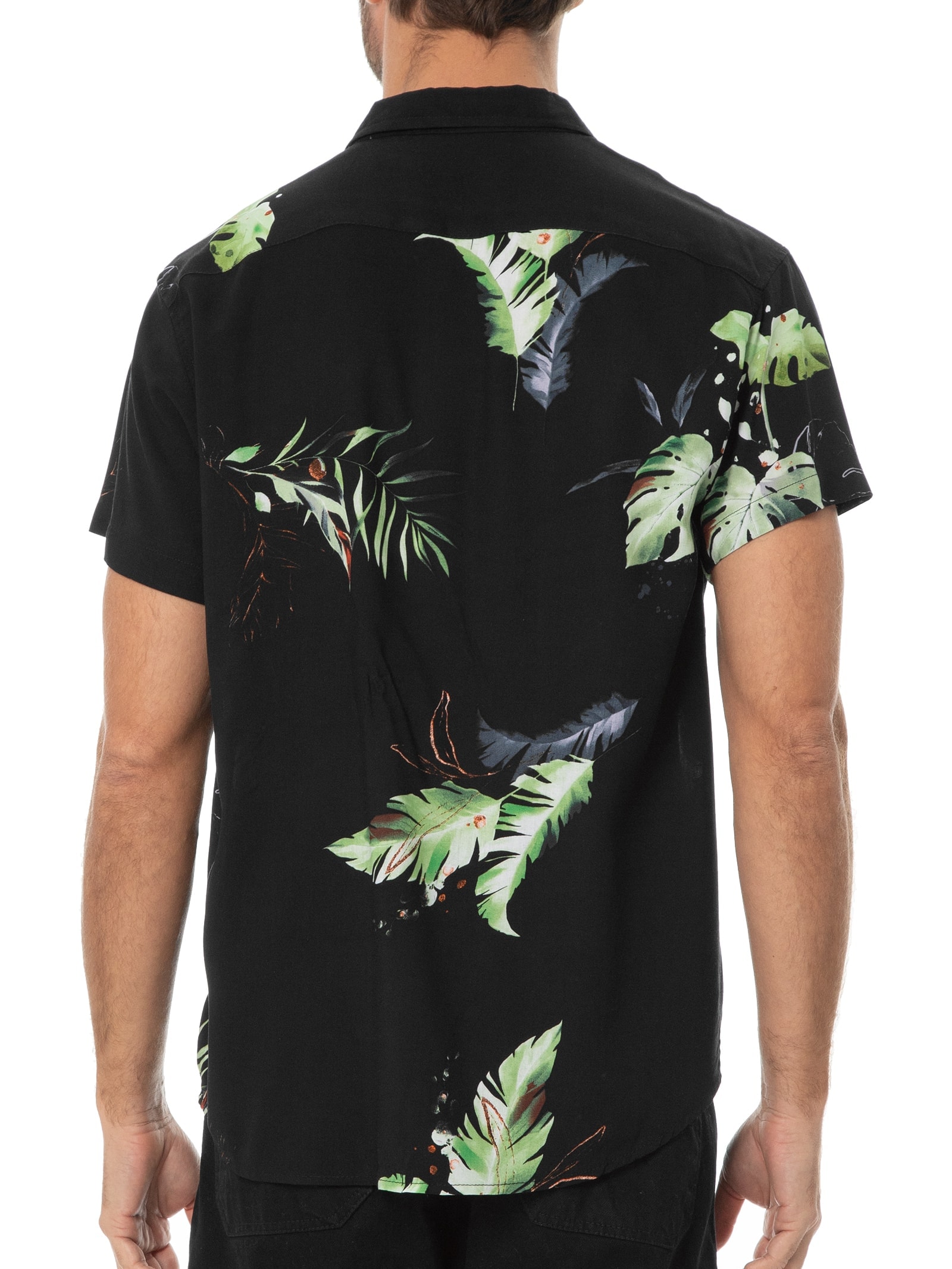 Camisa Masculina Estampada Manga Curta Preto Basiq Men