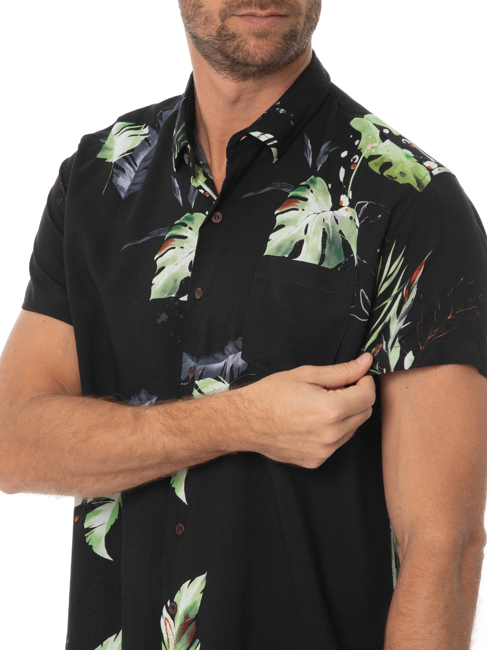 Camisa Masculina Estampada Manga Curta Preto Basiq Men