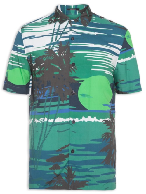 Camisa Masculina Estampada Manga Curta Visco Sunset American – Verde