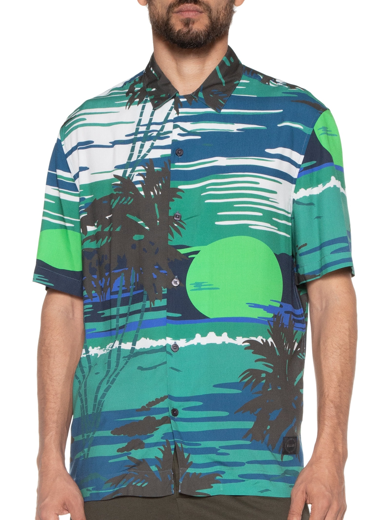 Camisa Masculina Estampada Manga Curta Visco Sunset American Verde Ellus