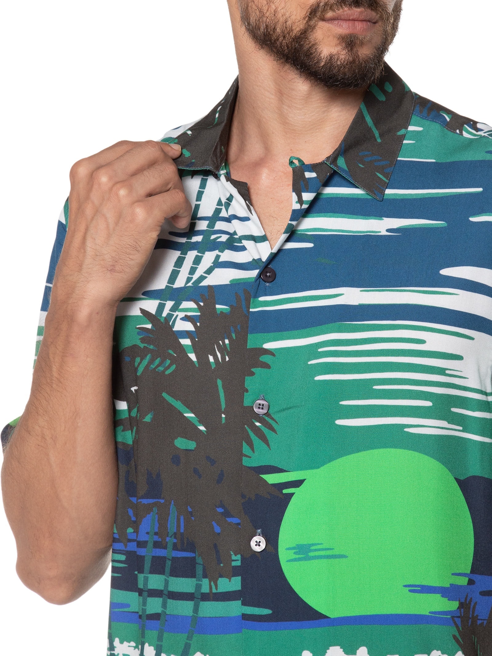 Camisa Masculina Estampada Manga Curta Visco Sunset American Verde Ellus