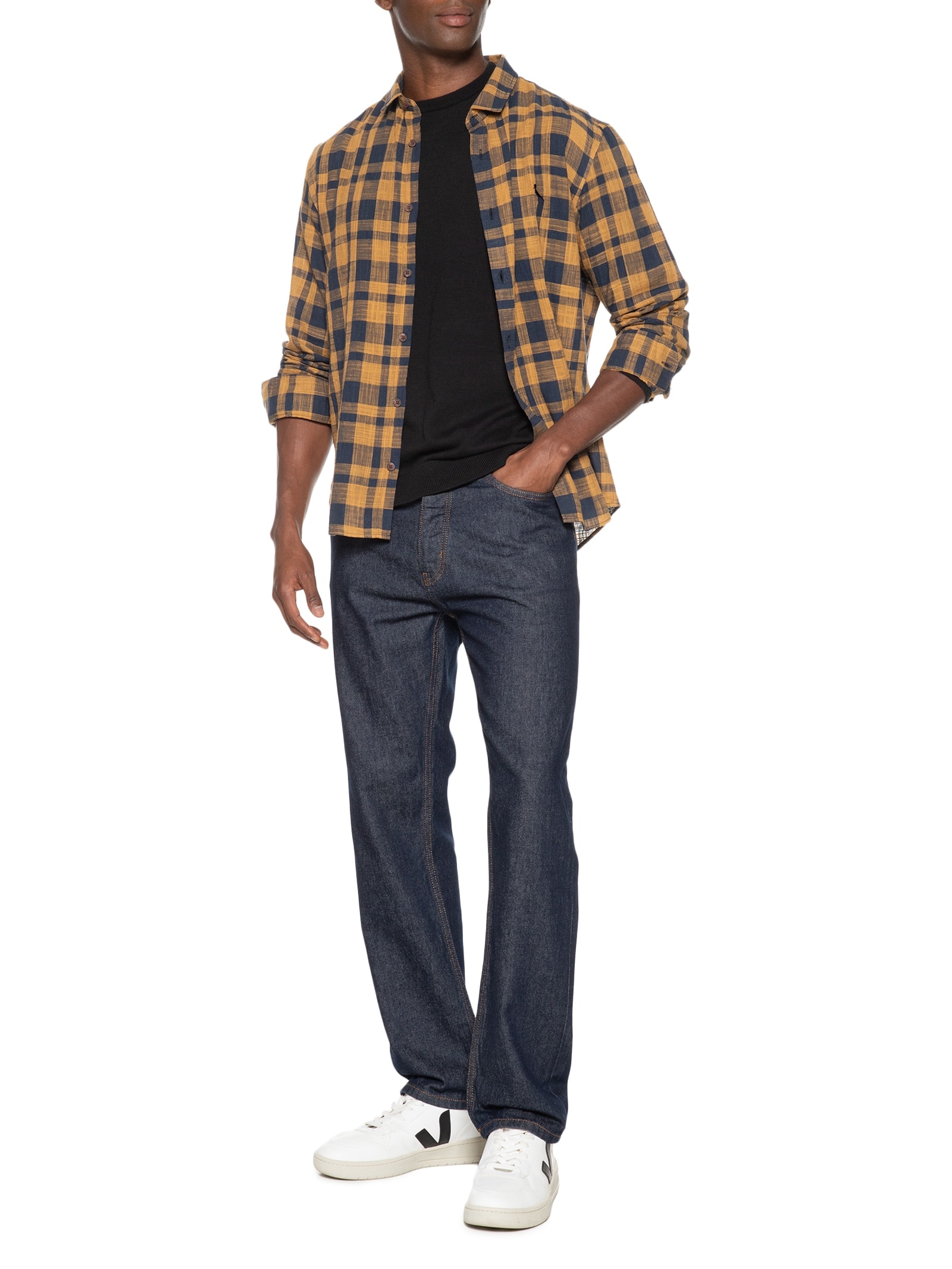 Camisa Masculina Flame Xadrez Jim Amarelo Reserva