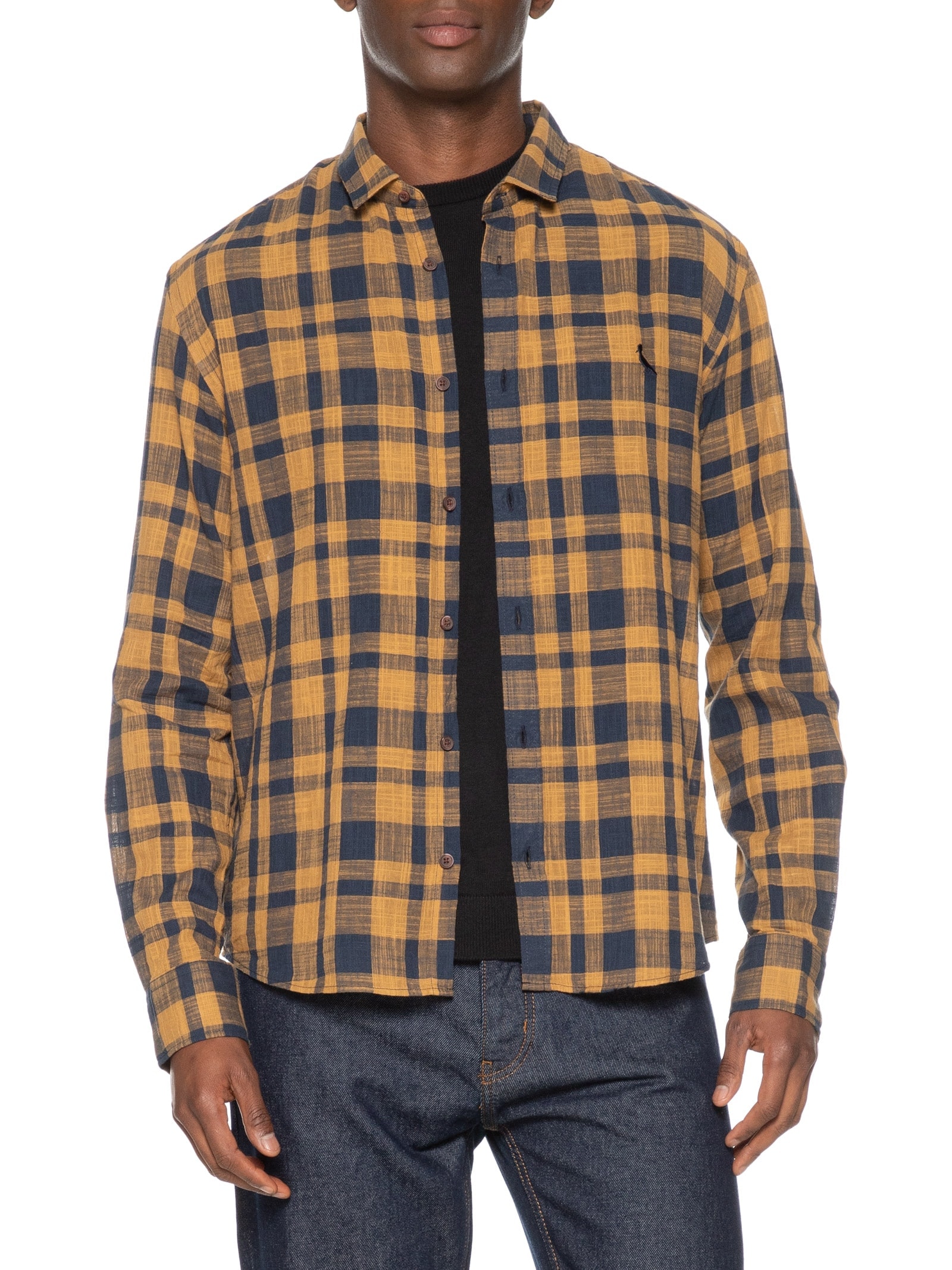 Camisa Masculina Flame Xadrez Jim Amarelo Reserva