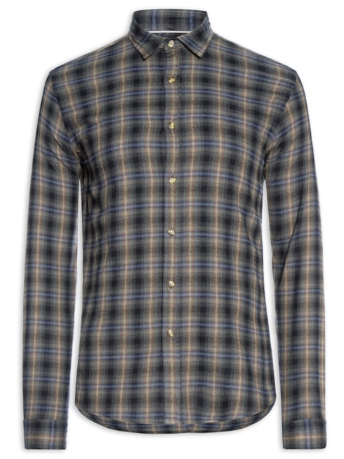 Camisa Masculina Flanela Fio Tinto Xadrez - Marrom
