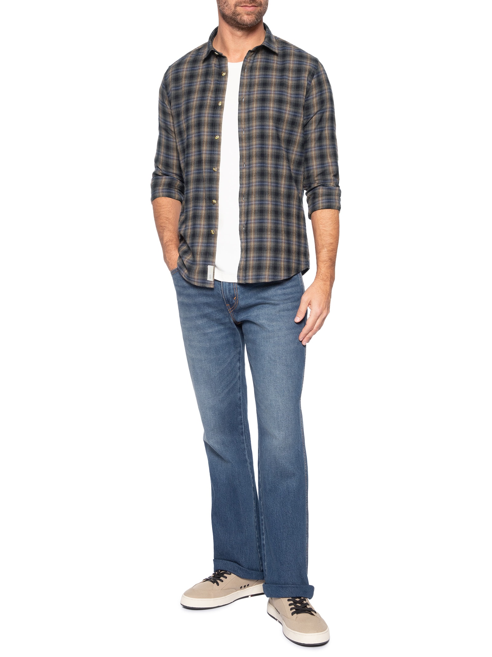 Camisa Masculina Flanela Fio Tinto Xadrez Marrom Pineapple
