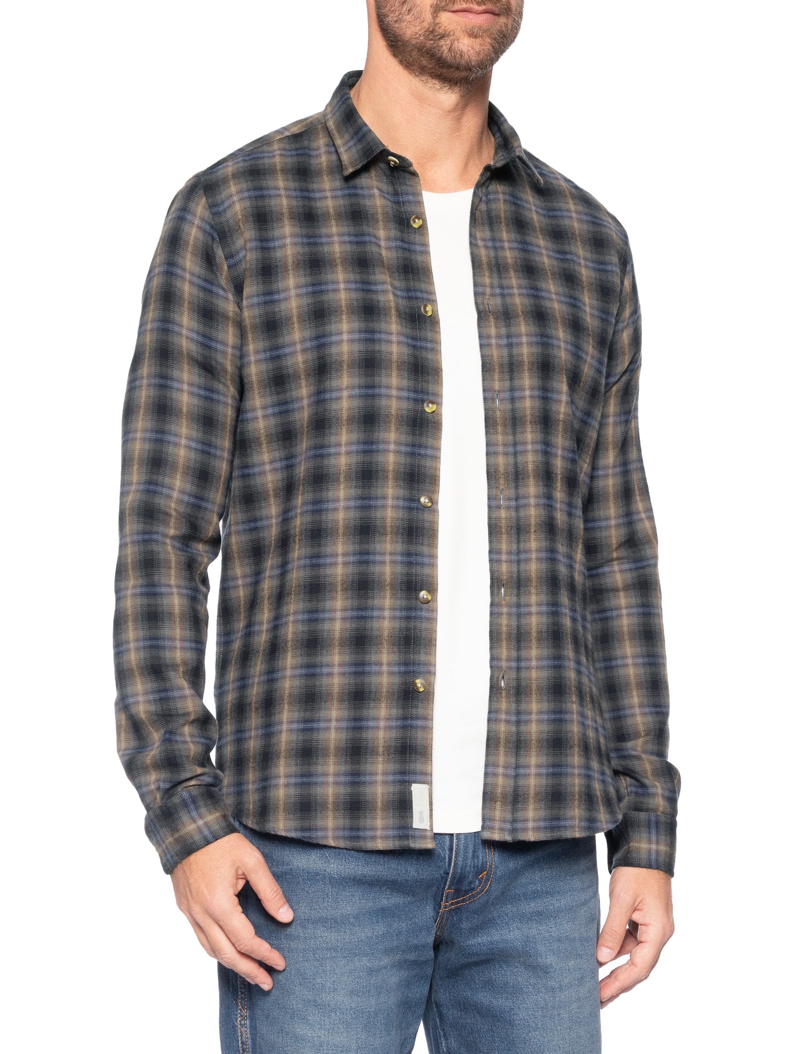 Camisa Masculina Flanela Fio Tinto Xadrez Marrom Pineapple