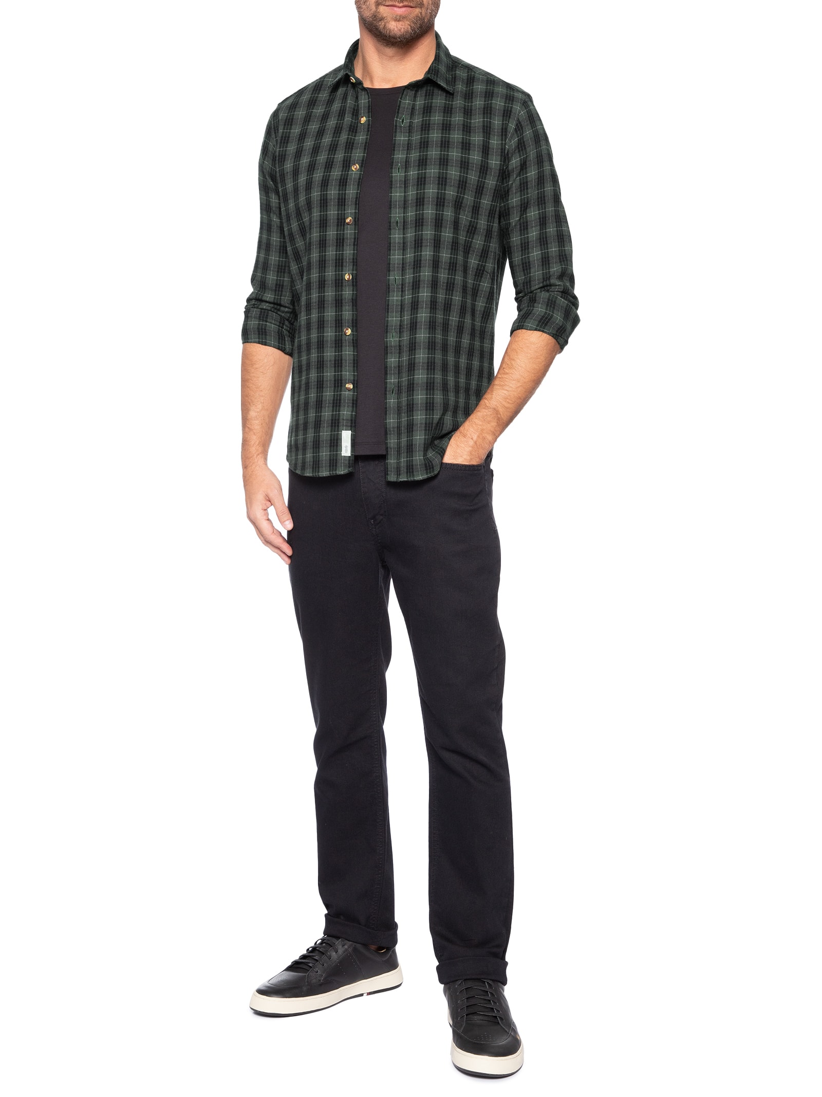 Camisa Masculina Flanela Fio Tinto Xadrez Verde Pineapple