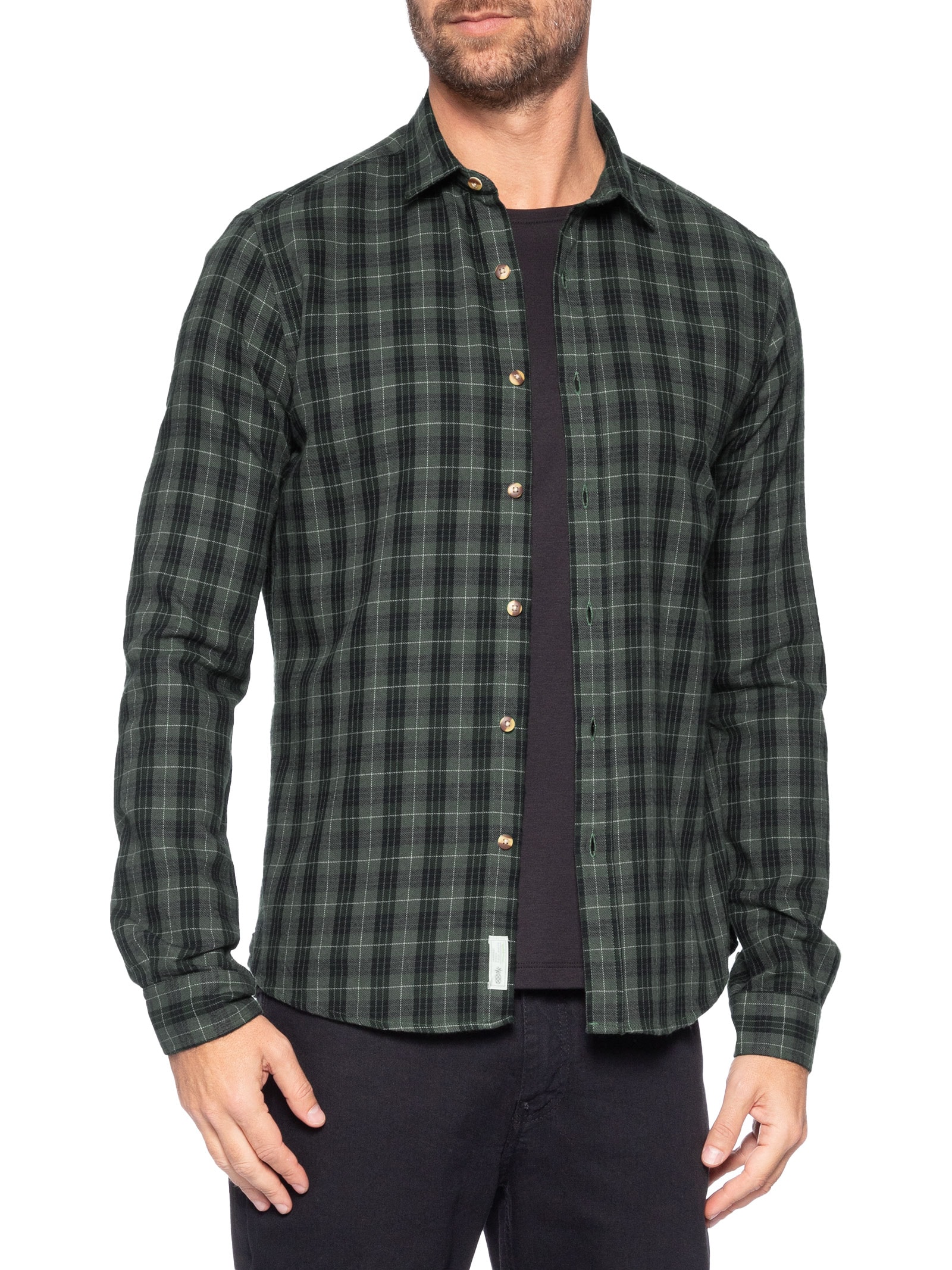 Camisa Masculina Flanela Fio Tinto Xadrez Verde Pineapple