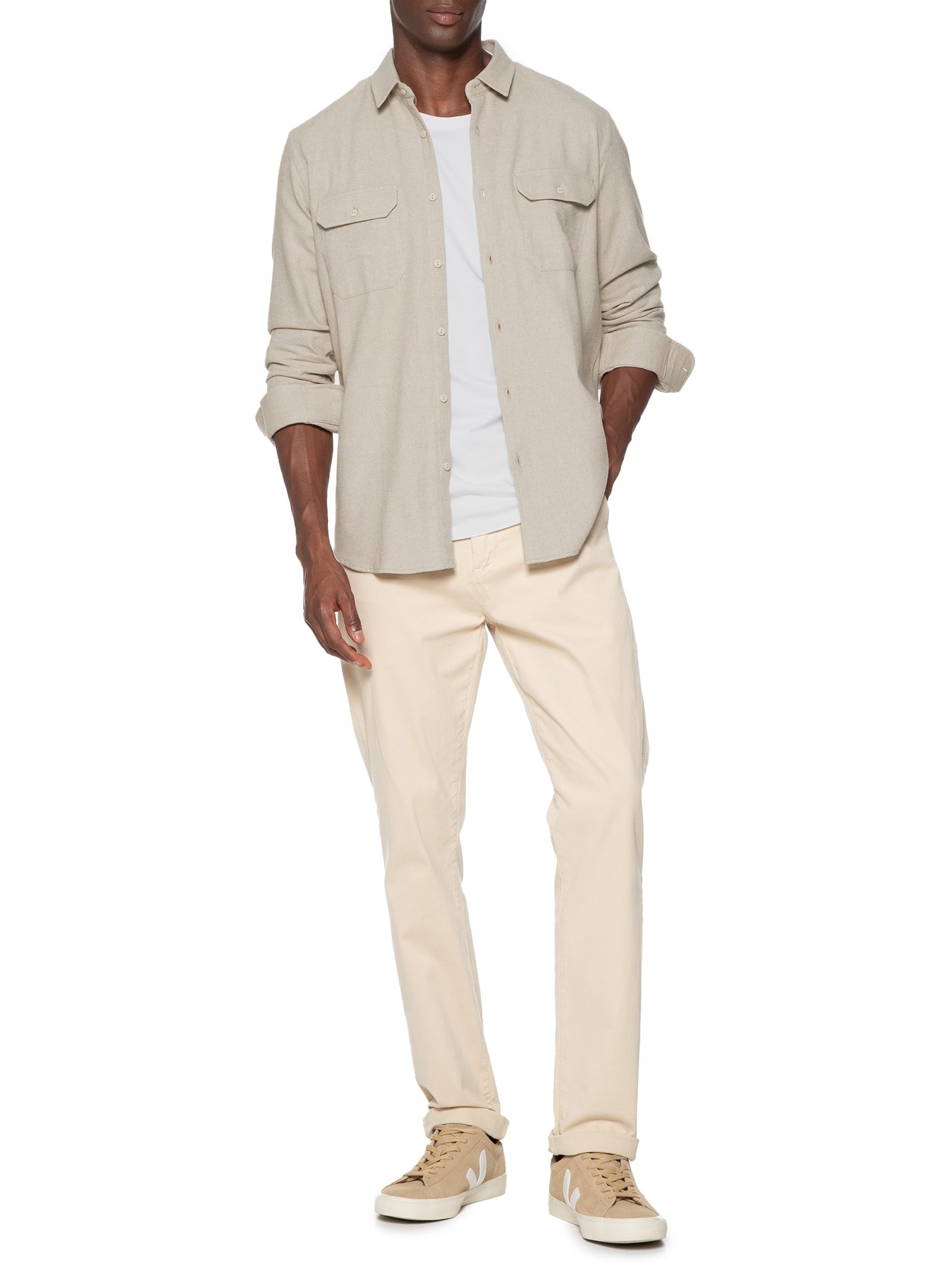 Camisa Masculina Flanela Twill Bege Reserva