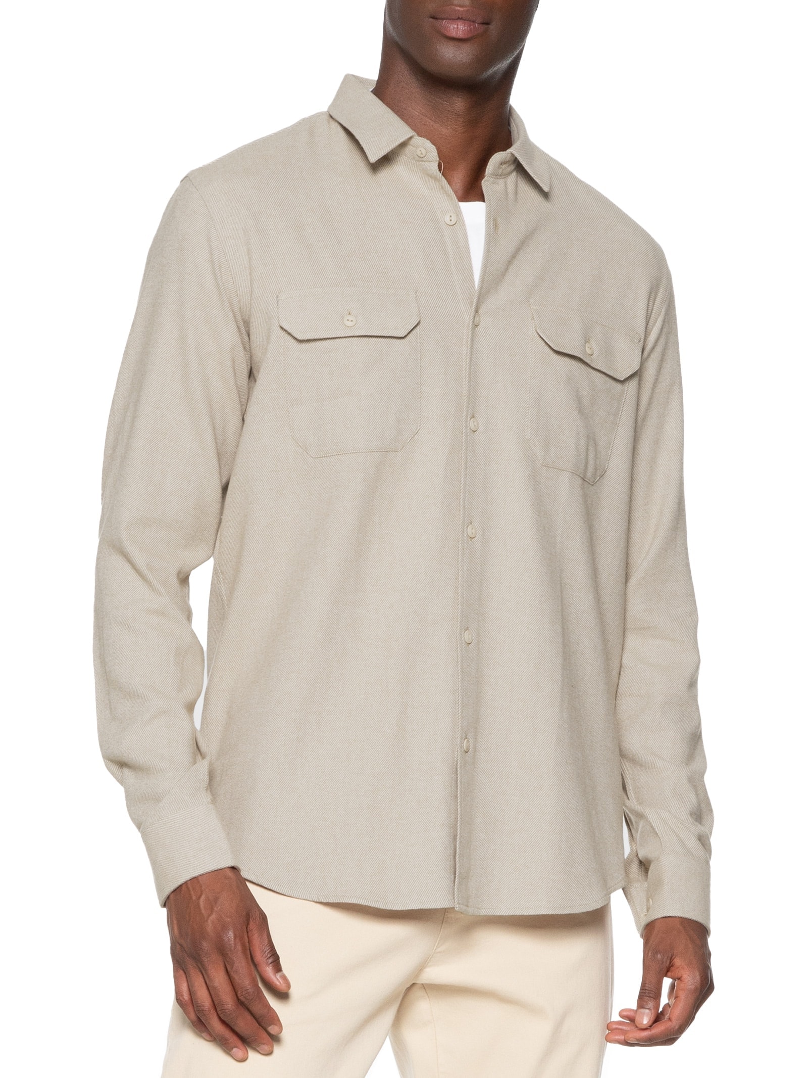 Camisa Masculina Flanela Twill Bege Reserva