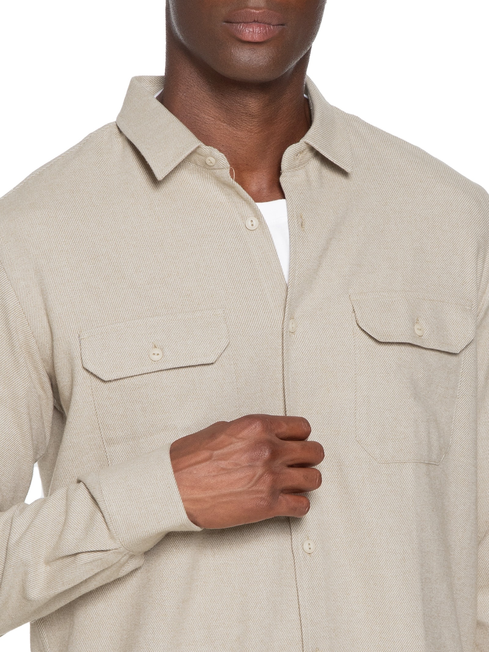 Camisa Masculina Flanela Twill Bege Reserva