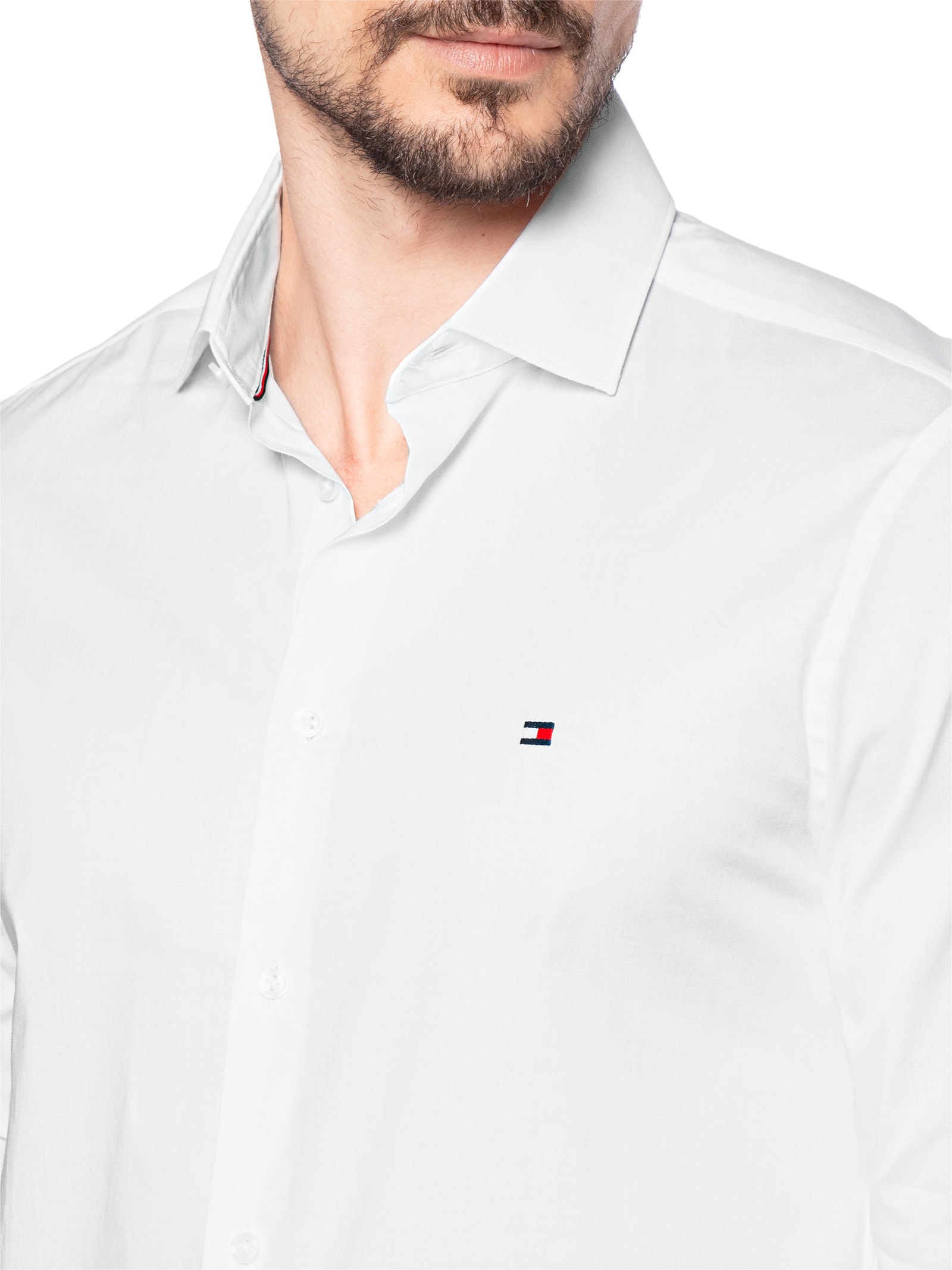 Camisa Masculina Flex Popeline Slim Fit Branco Tommy Hilfiger