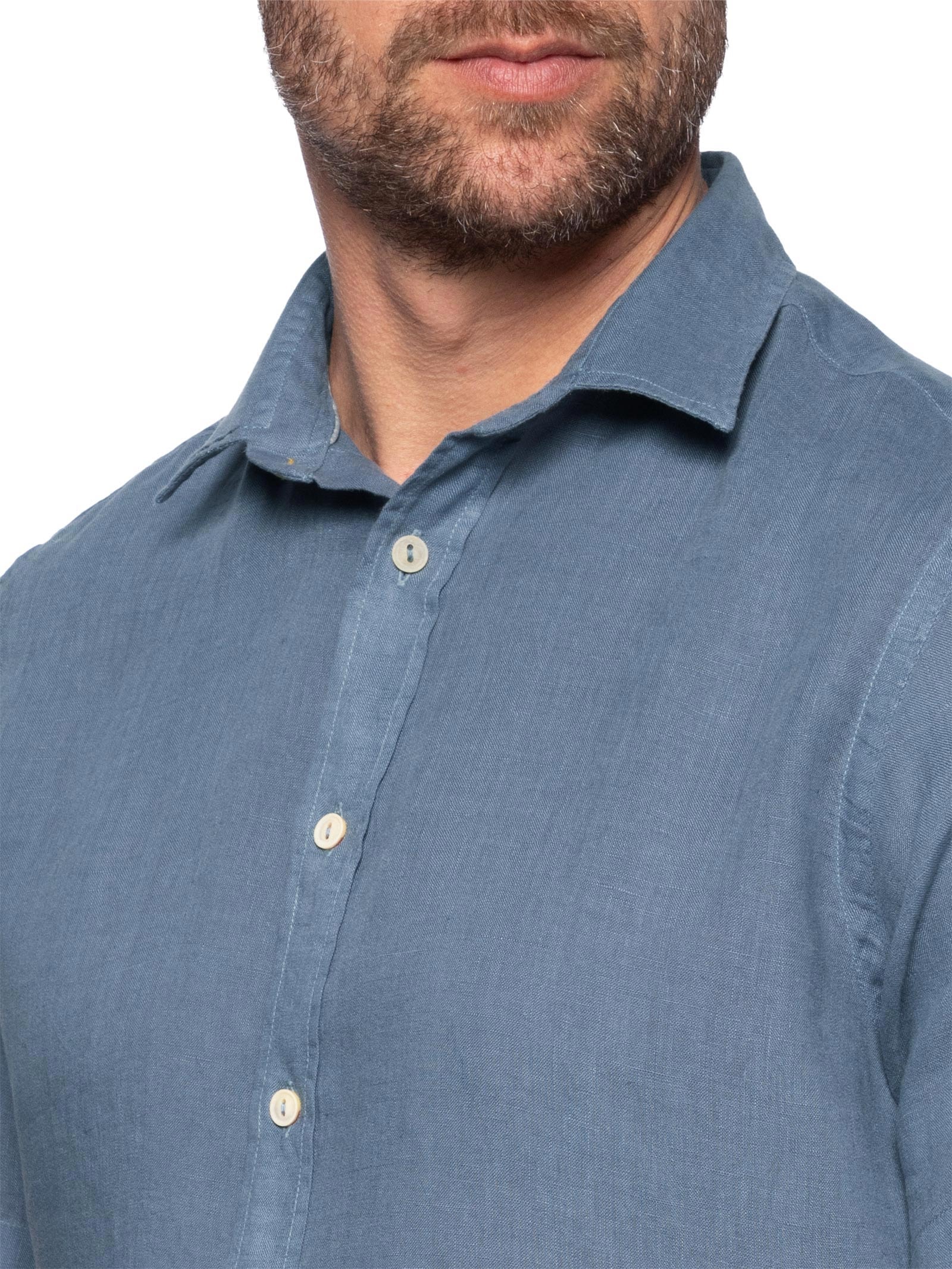 Camisa Masculina Formentera 100% Linho Azul Pineapple