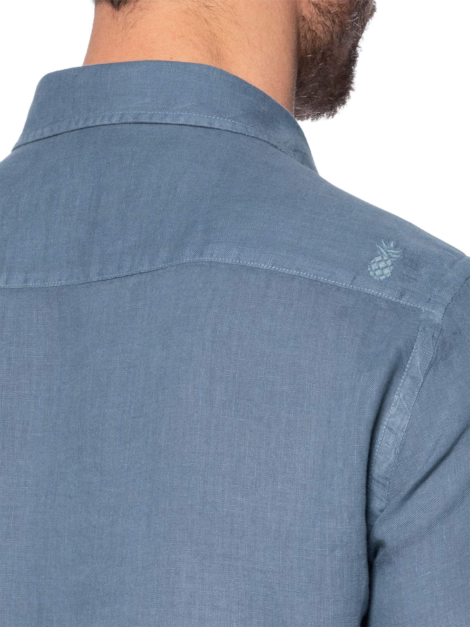 Camisa Masculina Formentera 100% Linho Azul Pineapple