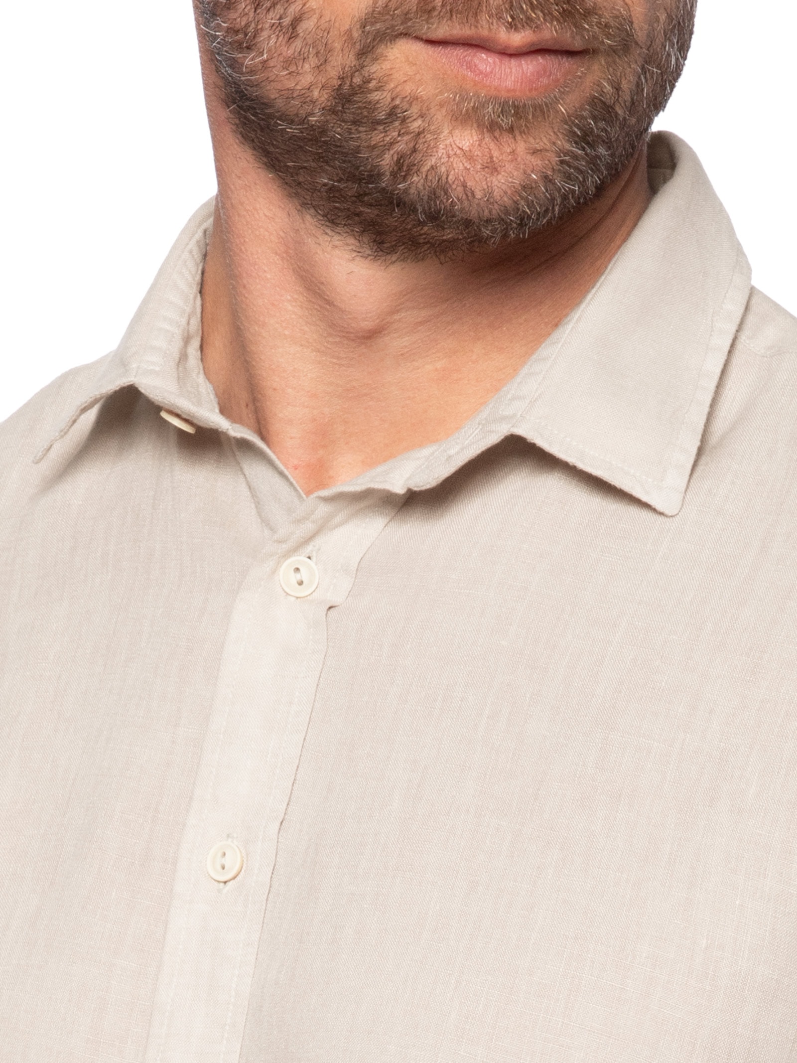 Camisa Masculina Formentera 100% Linho Manga Curta Bege Pineapple