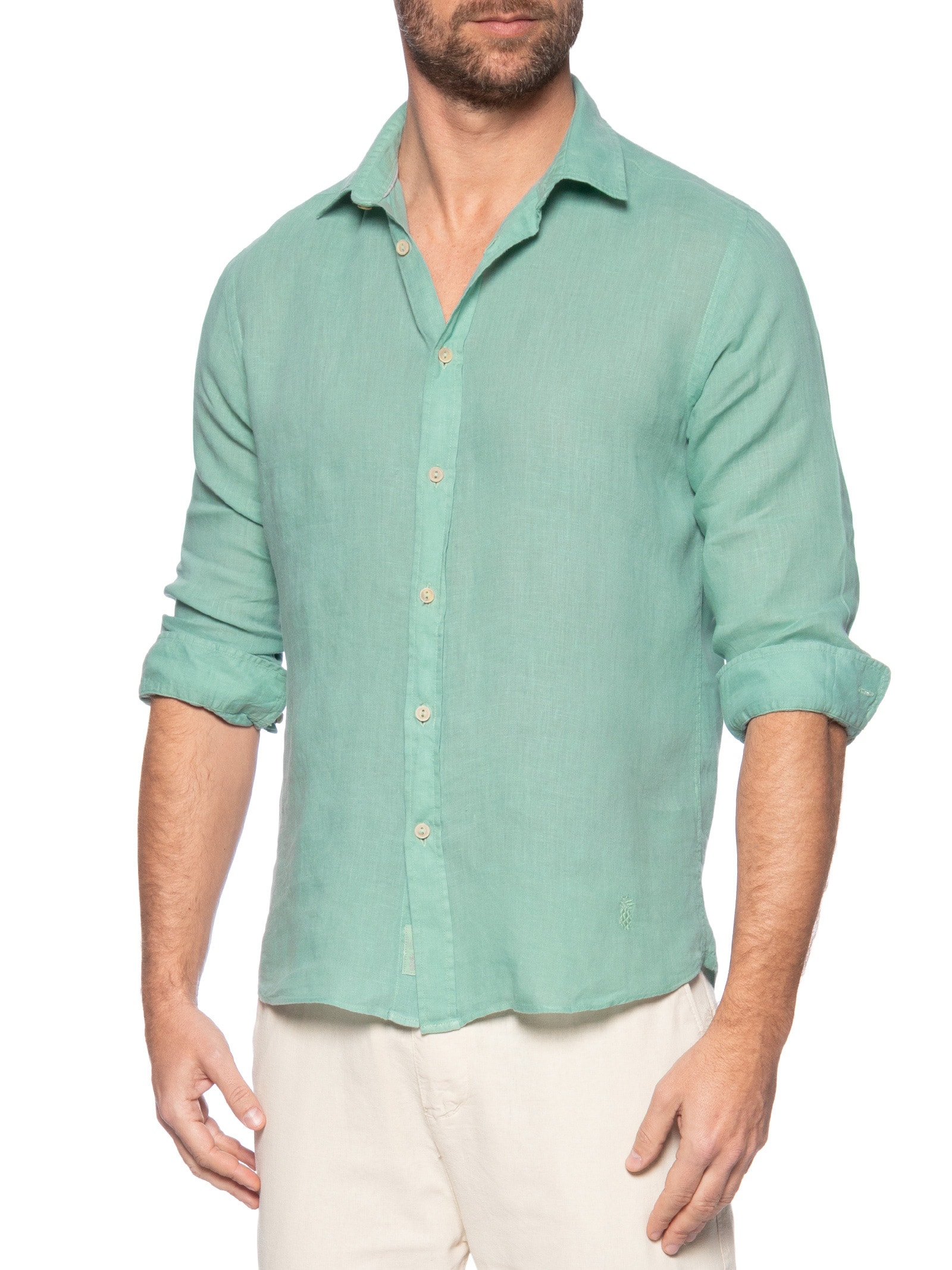 Camisa Masculina Formentera 100% Linho Verde Pineapple