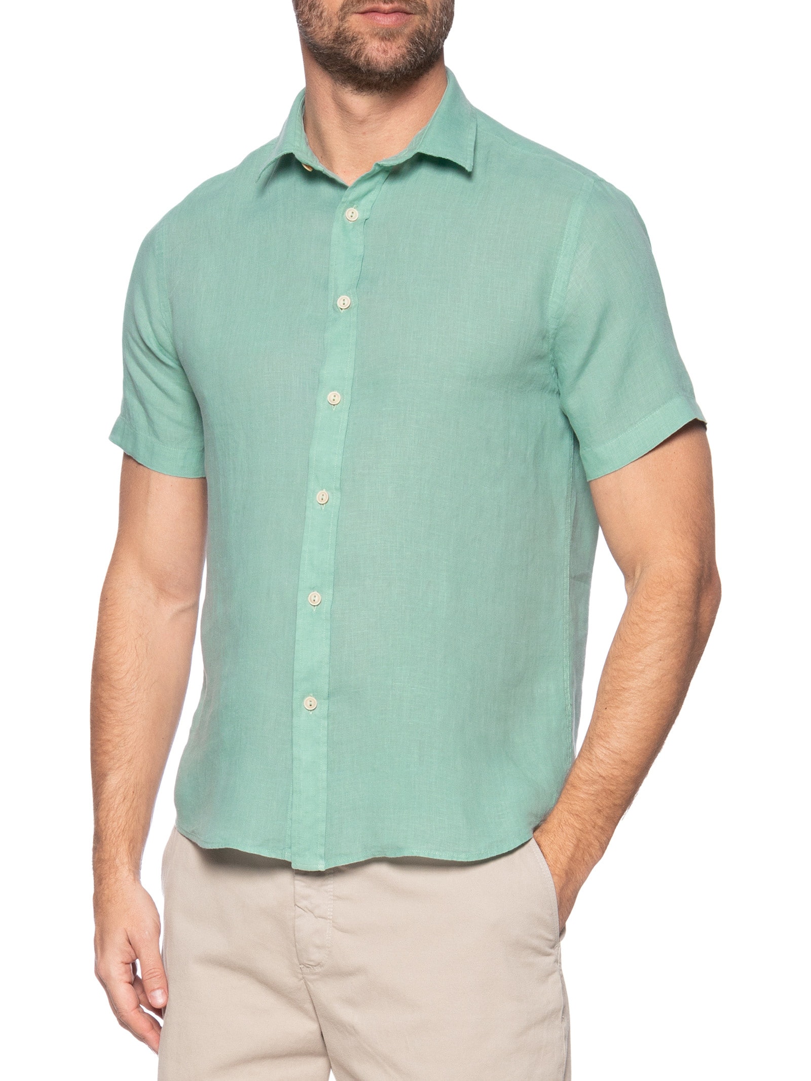 Camisa Masculina Formentera 100% Linho Verde Pineapple
