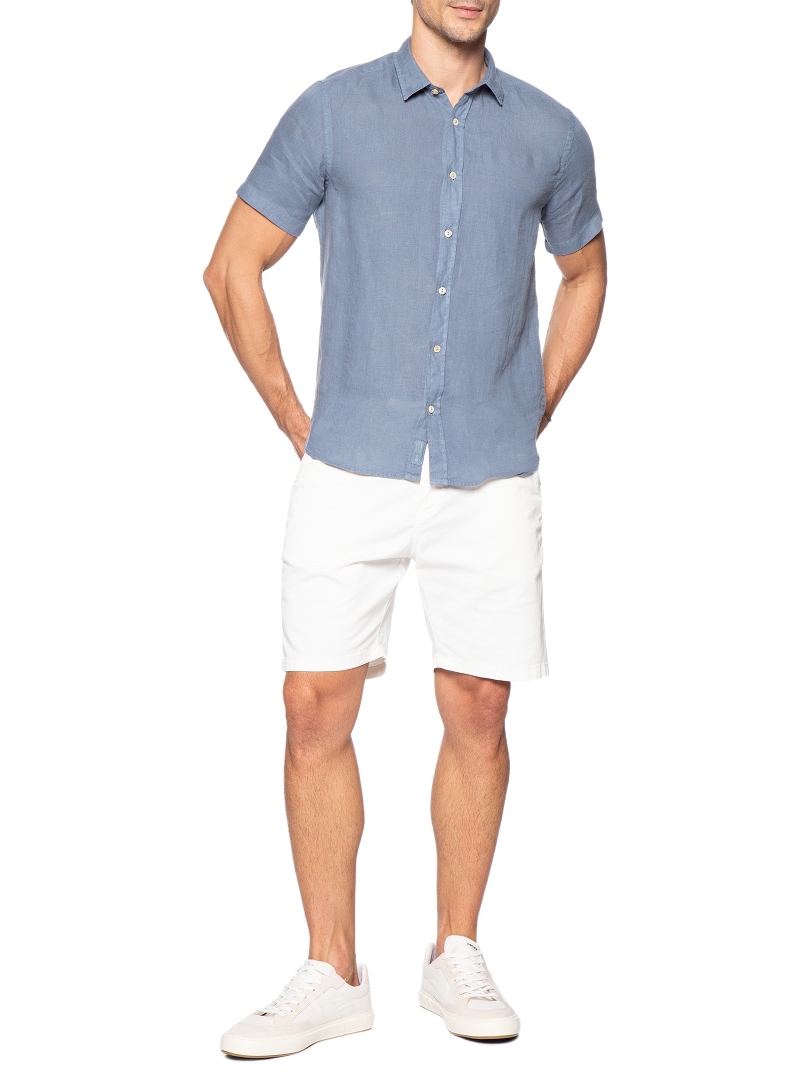Camisa Masculina Formentera Puro Linho Azul Pineapple