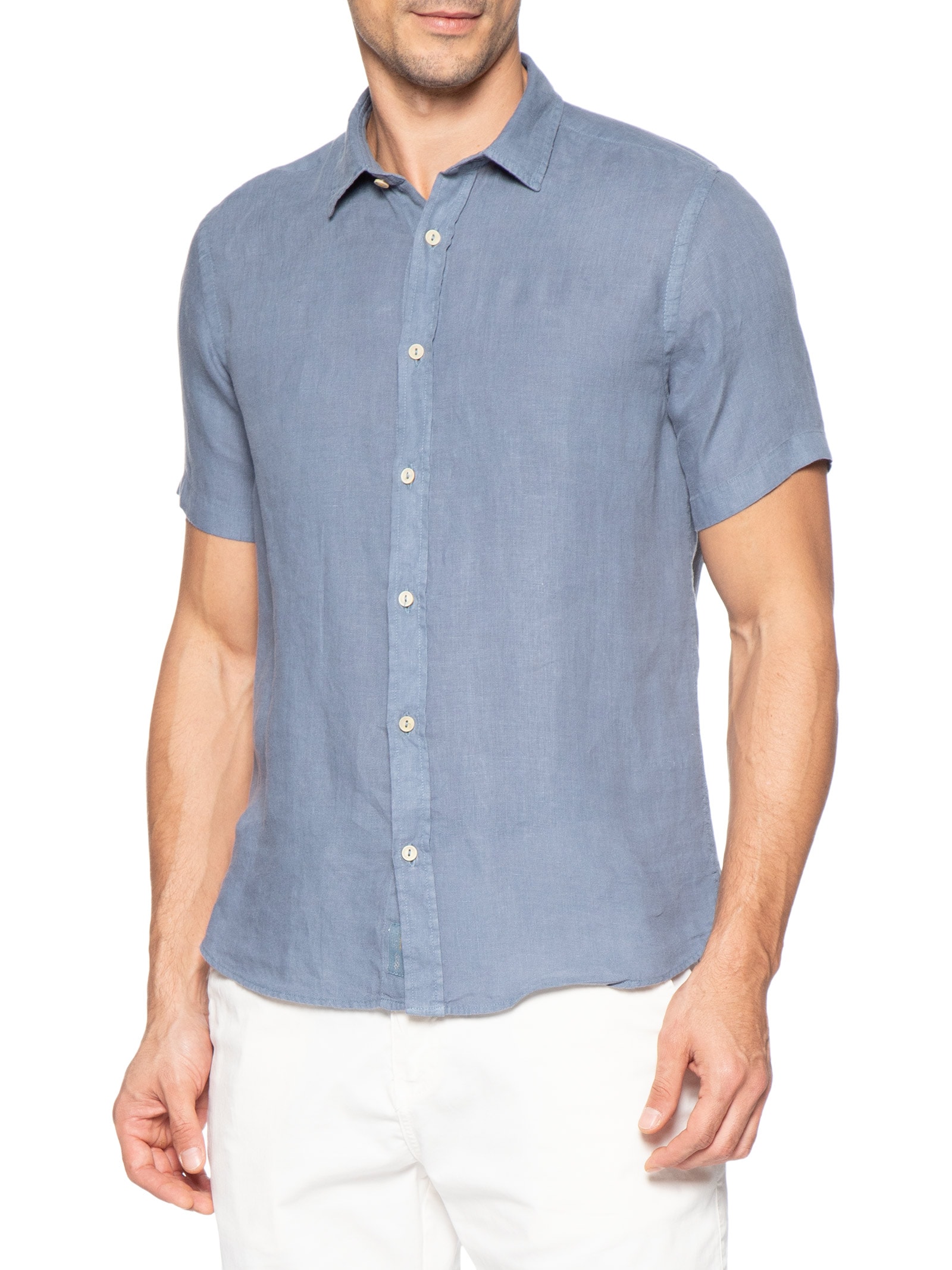 Camisa Masculina Formentera Puro Linho Azul Pineapple
