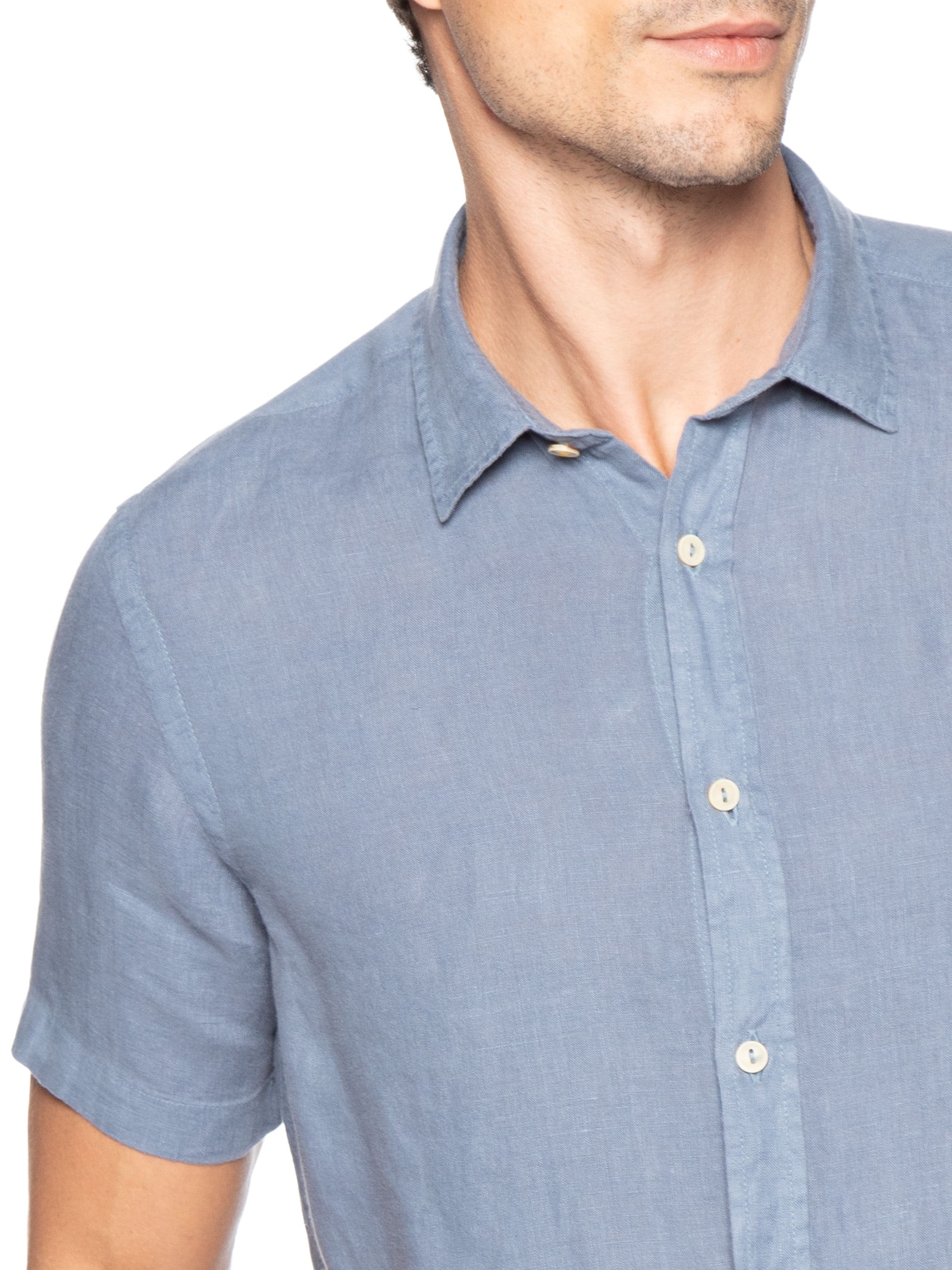 Camisa Masculina Formentera Puro Linho Azul Pineapple