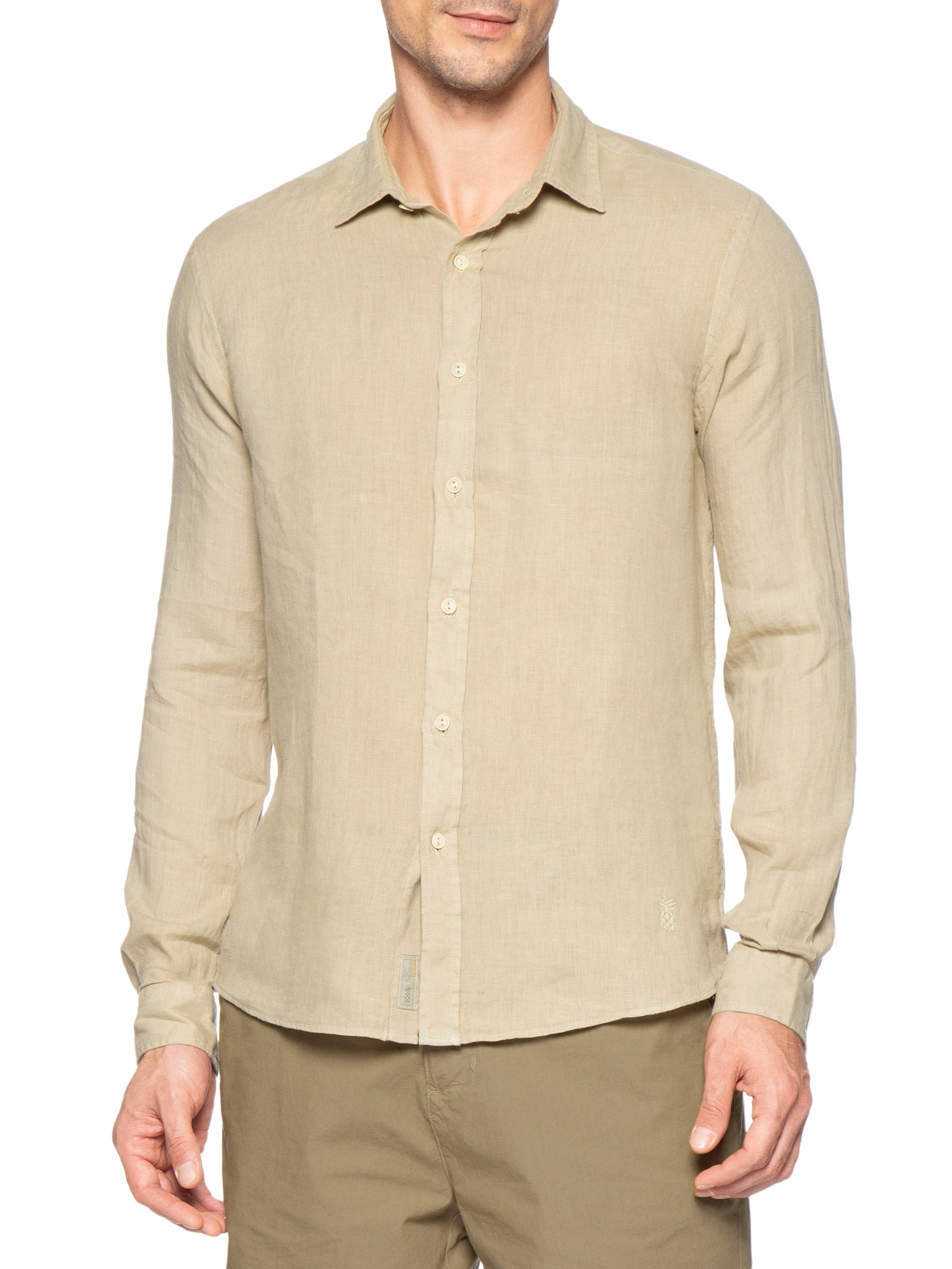 Camisa Masculina Formentera Puro Linho Bege Pineapple