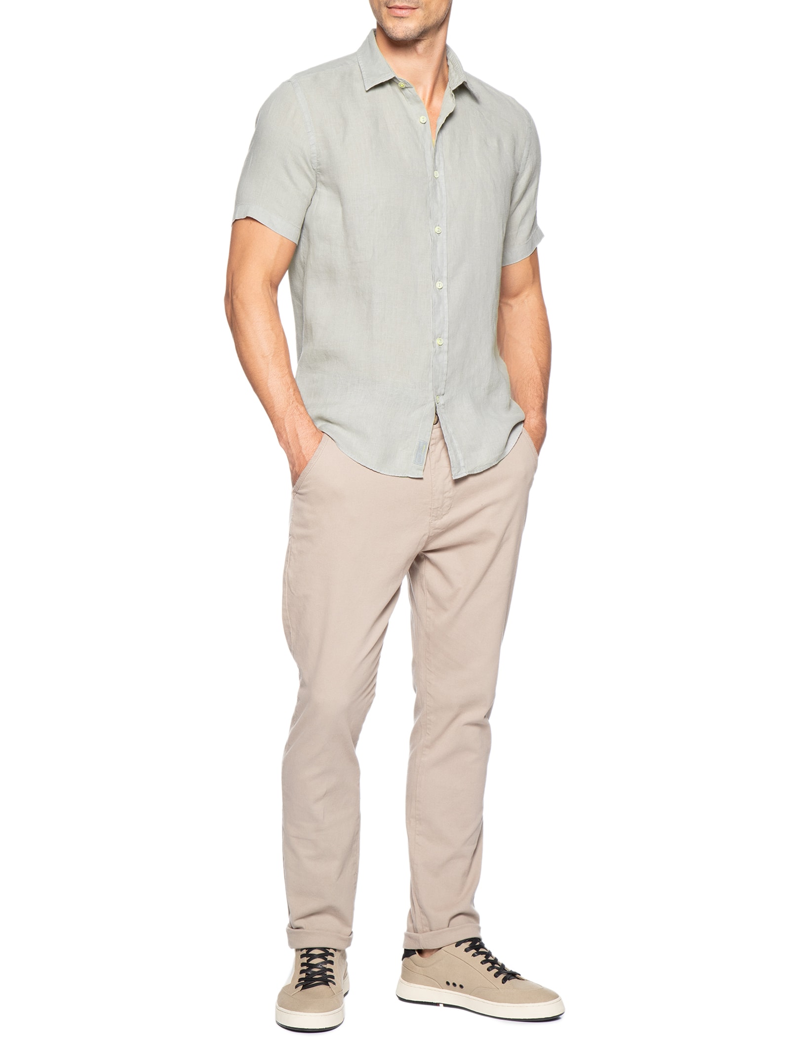 Camisa Masculina Formentera Puro Linho Cinza Pineapple