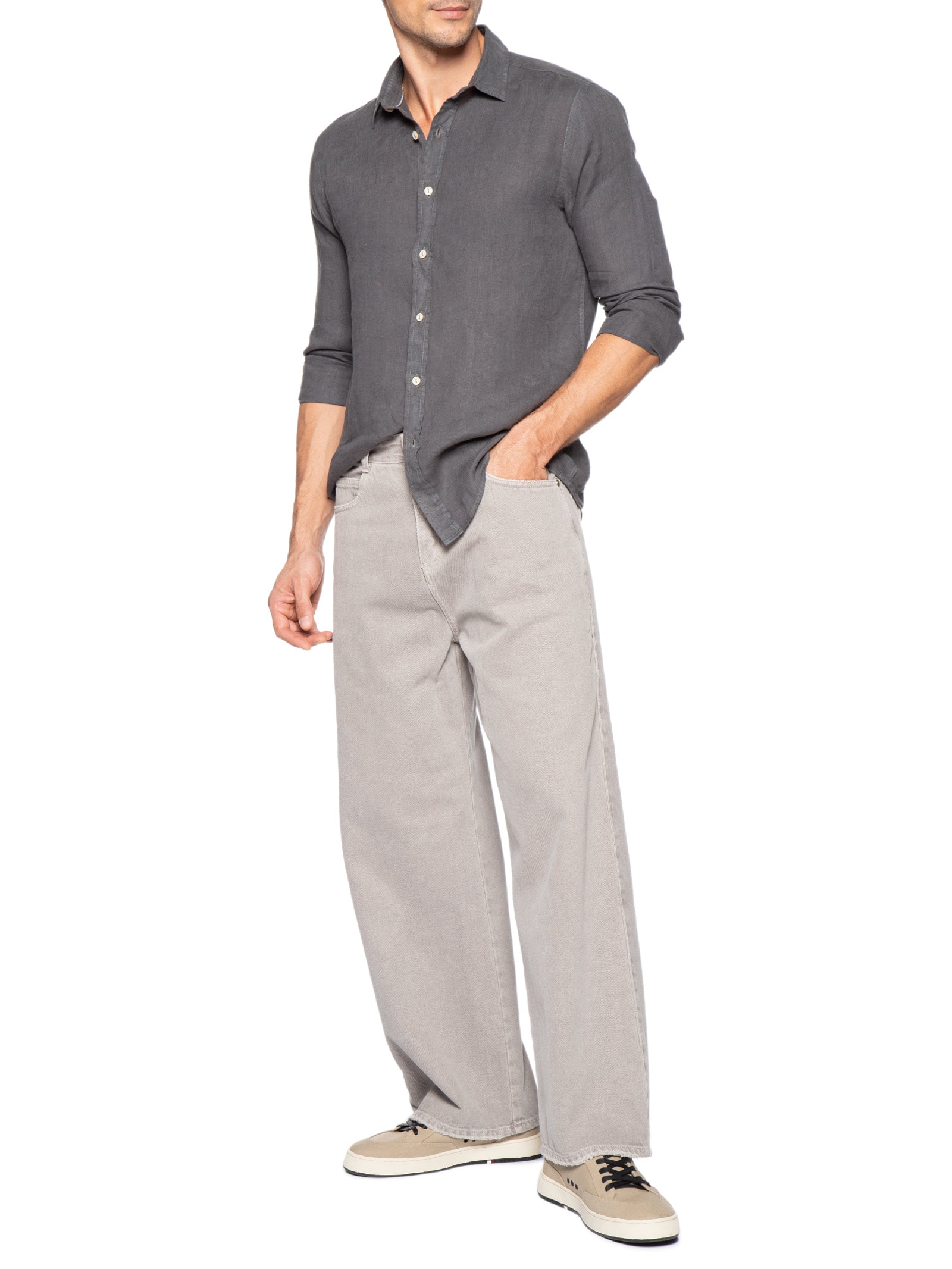 Camisa Masculina Formentera Puro Linho Preto Pineapple