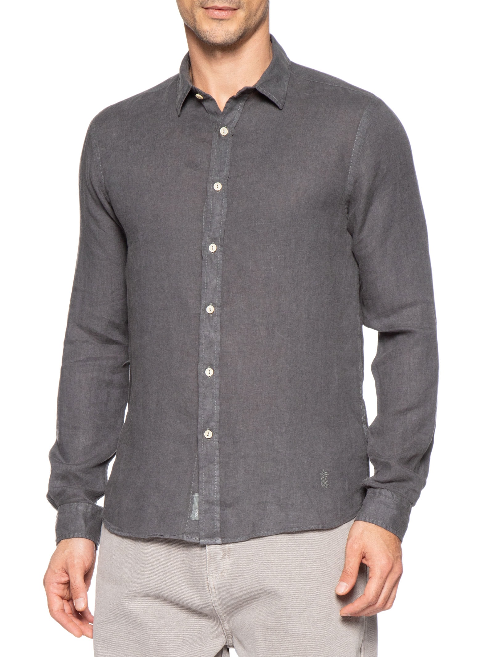 Camisa Masculina Formentera Puro Linho Preto Pineapple
