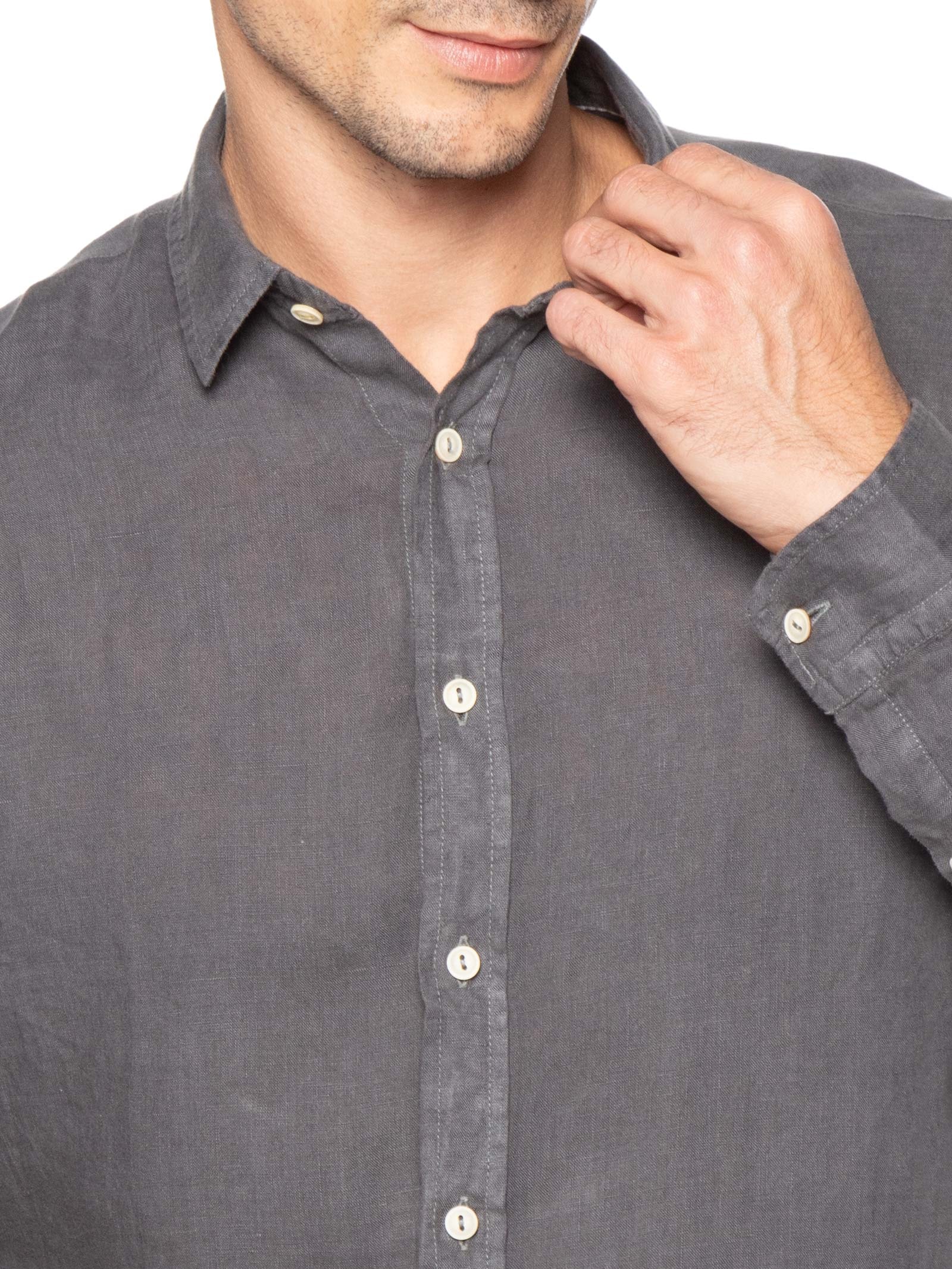 Camisa Masculina Formentera Puro Linho Preto Pineapple