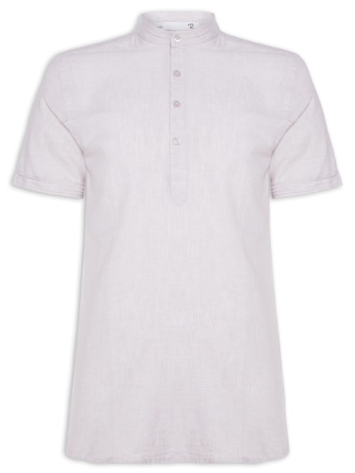 Camisa Masculina Gola Padre Em Linho Manga Curta – Cinza